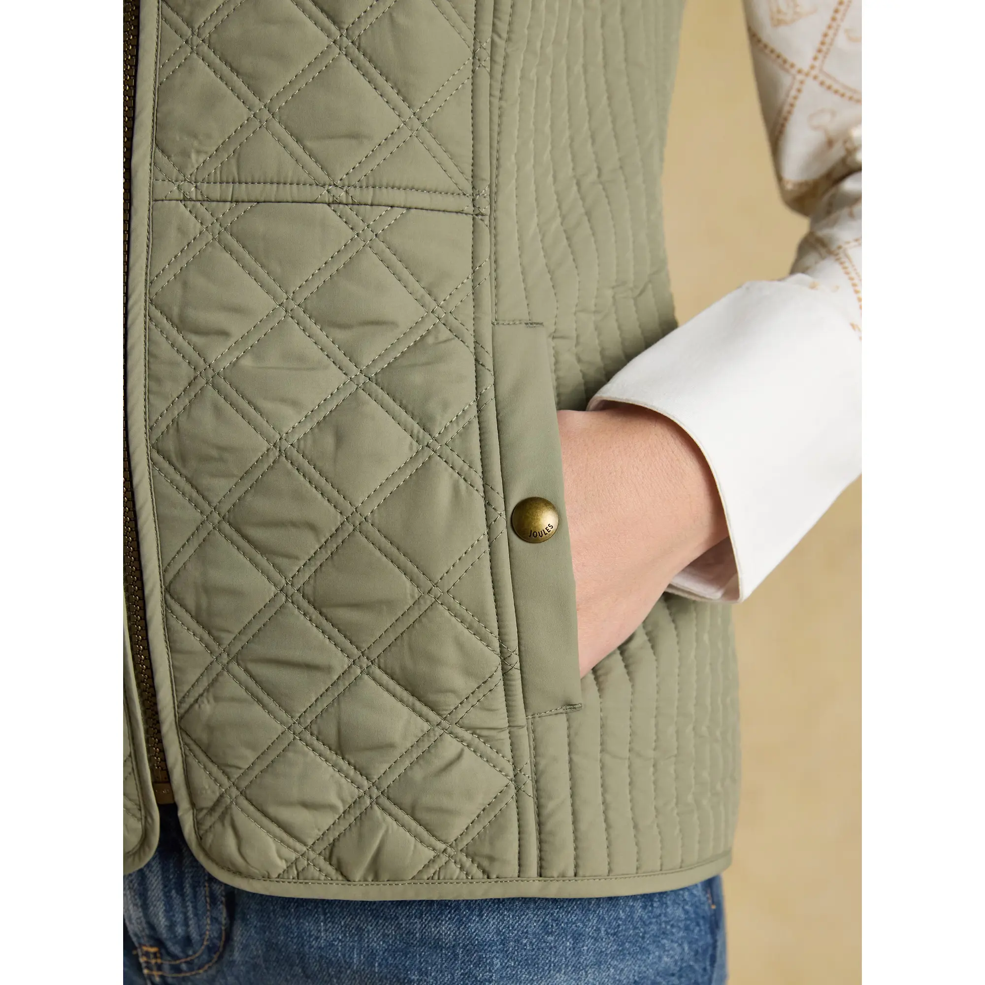 Product image 7 of 11 of Joules Women's Minx Showerproof Diamond Quilted Gilet - Sage Green