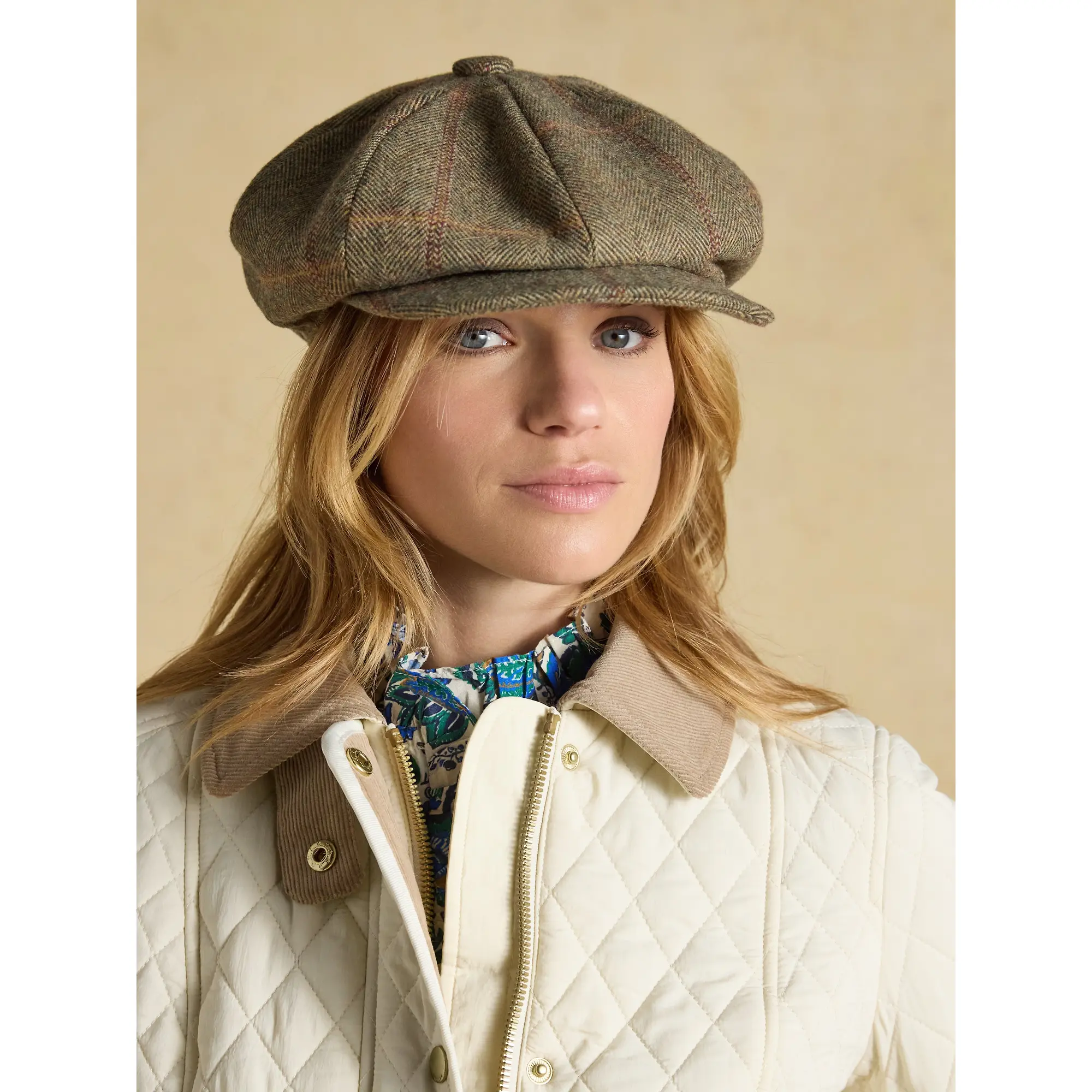 Product image 2 of 8 of Joules Women's Harrogate Baker Boy Cap - Khaki Tweed