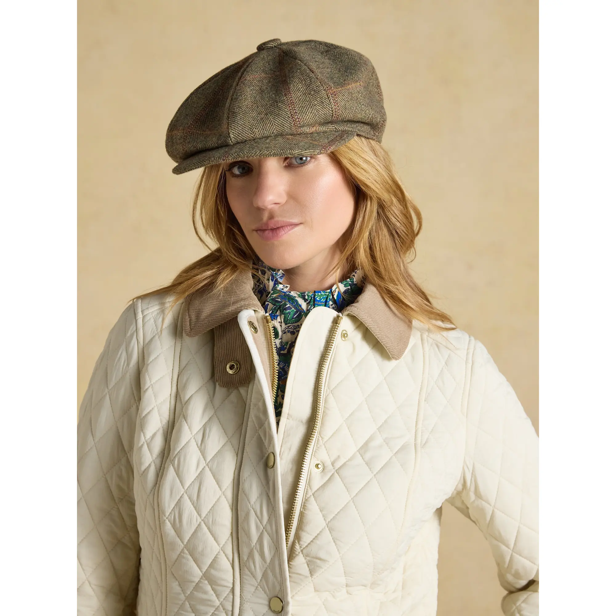 Product image 4 of 8 of Joules Women's Harrogate Baker Boy Cap - Khaki Tweed