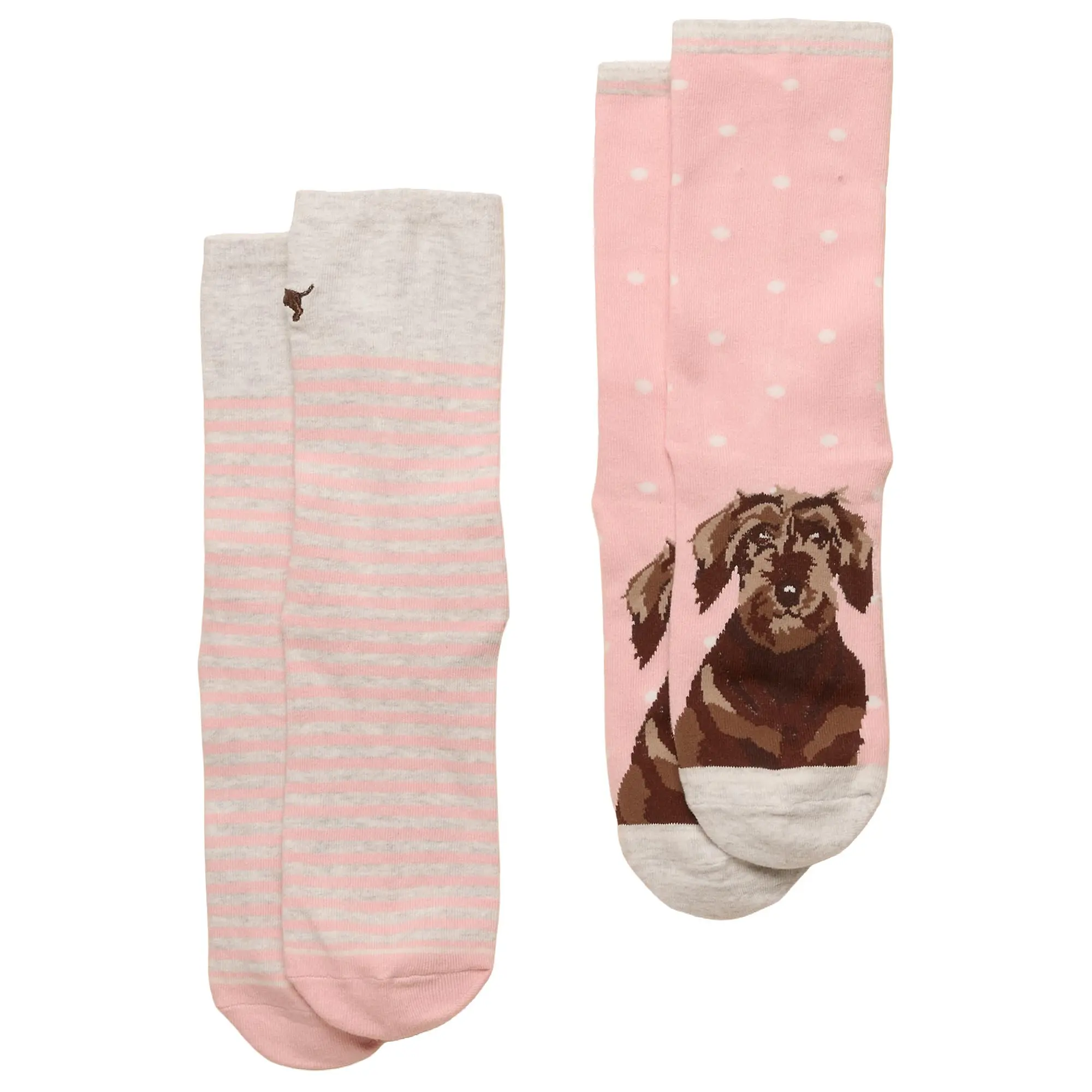 Product image 1 of 3 of Joules Women's Everyday Cotton Blend 2 Pack Socks - Pink / Grey Dog