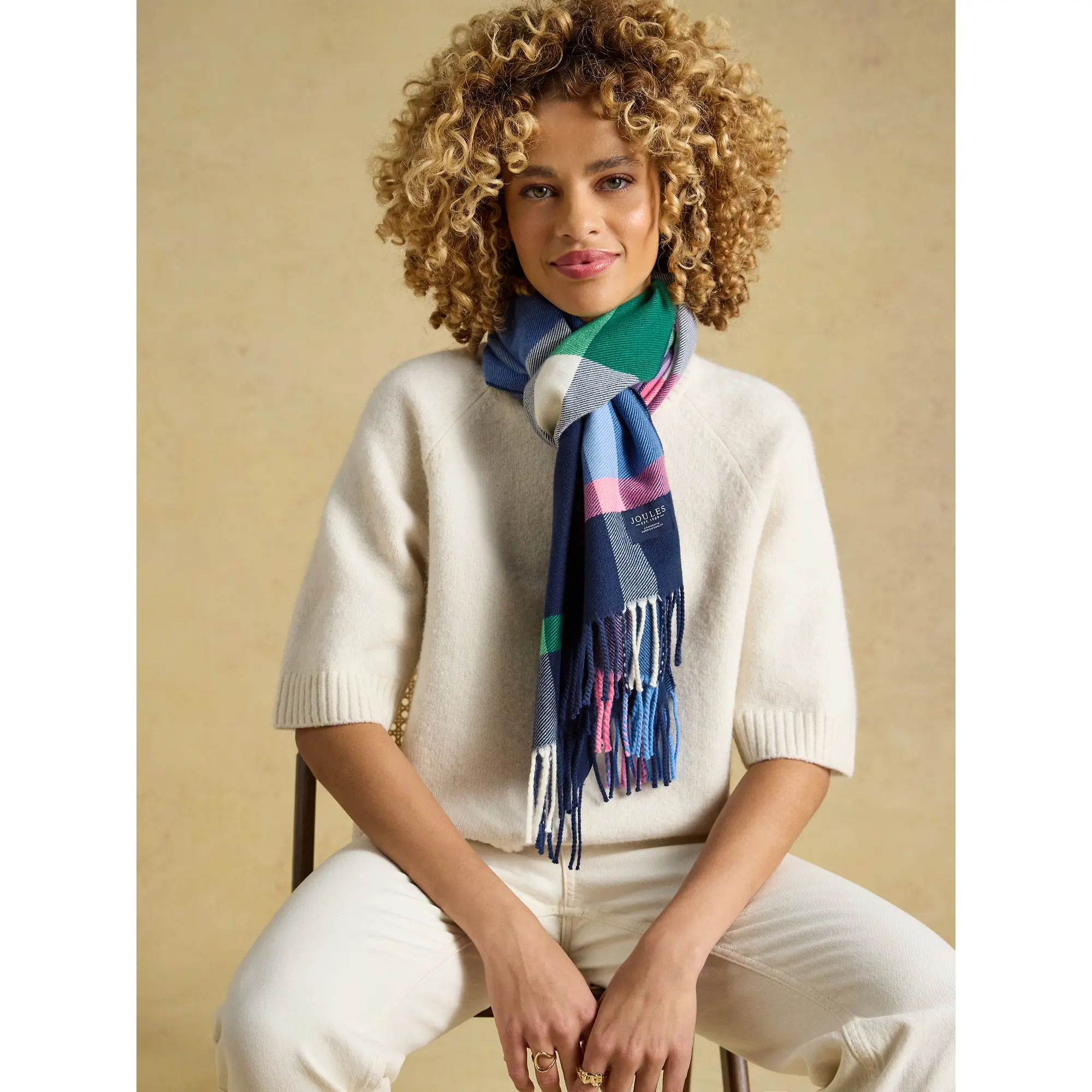 Product image 2 of 6 of Joules Women's Langtree Scarf - Navy & Pink Check