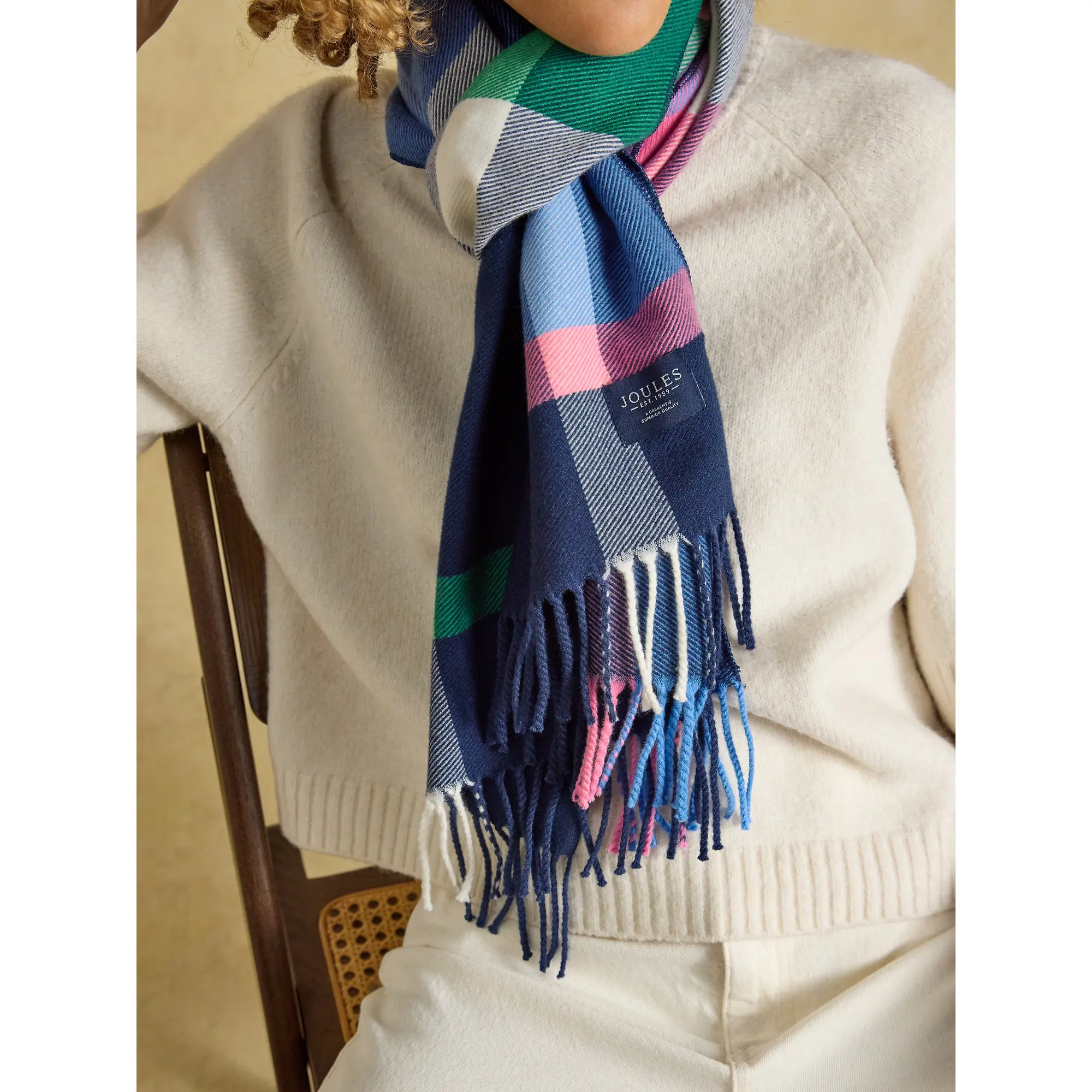 Product image 4 of 6 of Joules Women's Langtree Scarf - Navy & Pink Check