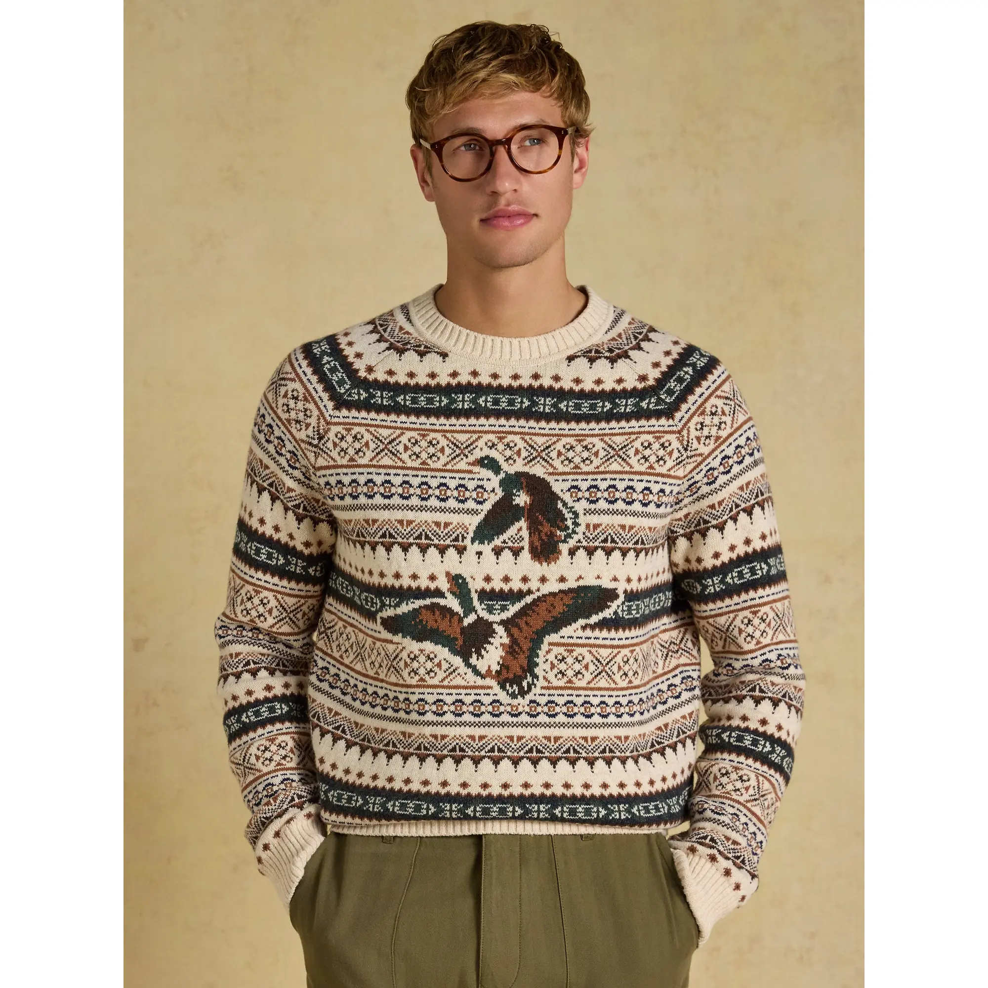Product image 2 of 7 of Joules Men's Intarsia Crew Ducks Sweater - Neutral