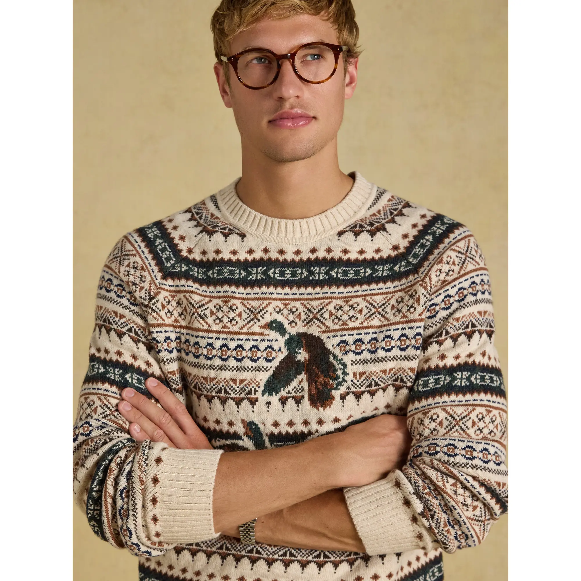 Product image 6 of 7 of Joules Men's Intarsia Crew Ducks Sweater - Neutral