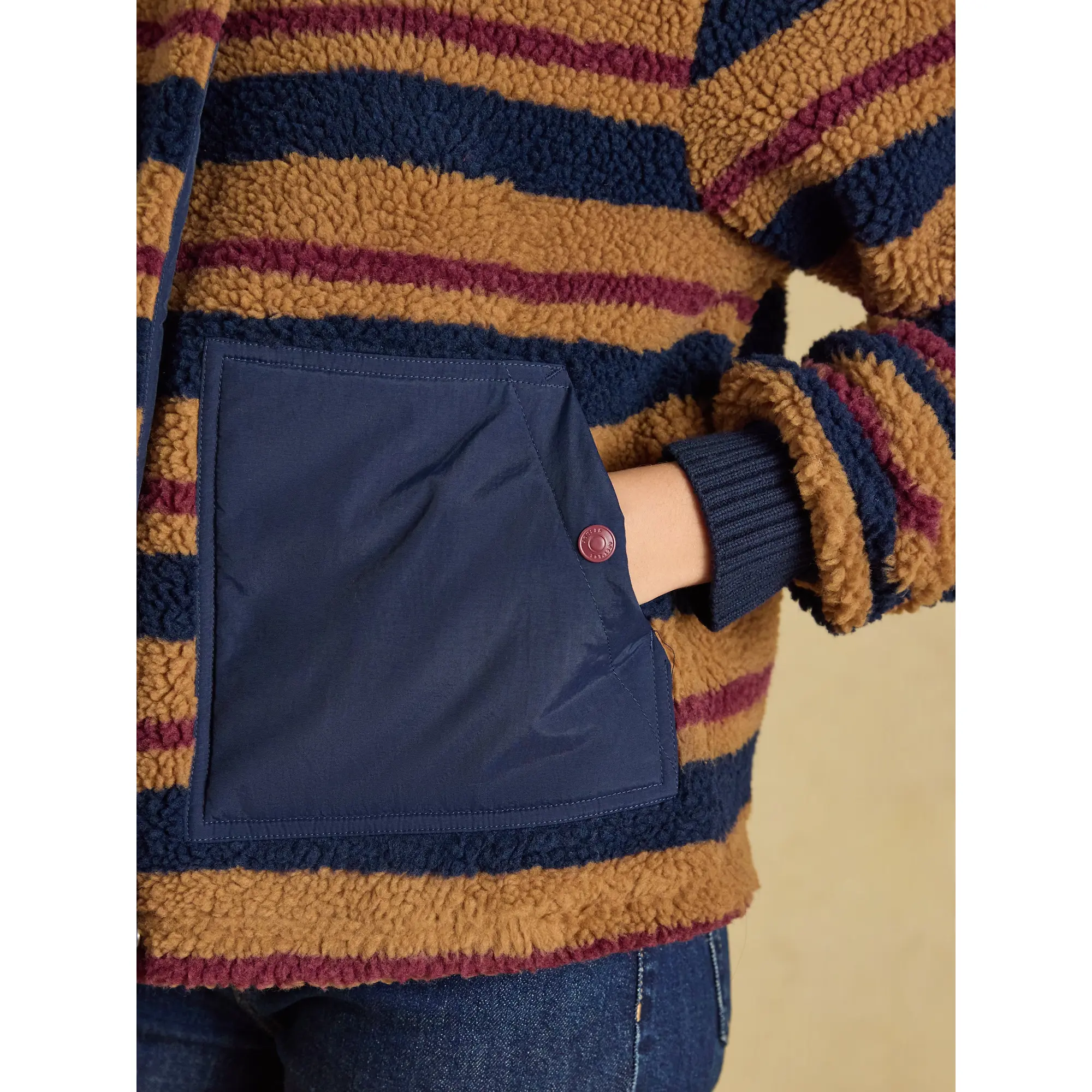 Product image 6 of 9 of Joules Women's Lottie Zip Through Borg Fleece - Tan Brown Stripe