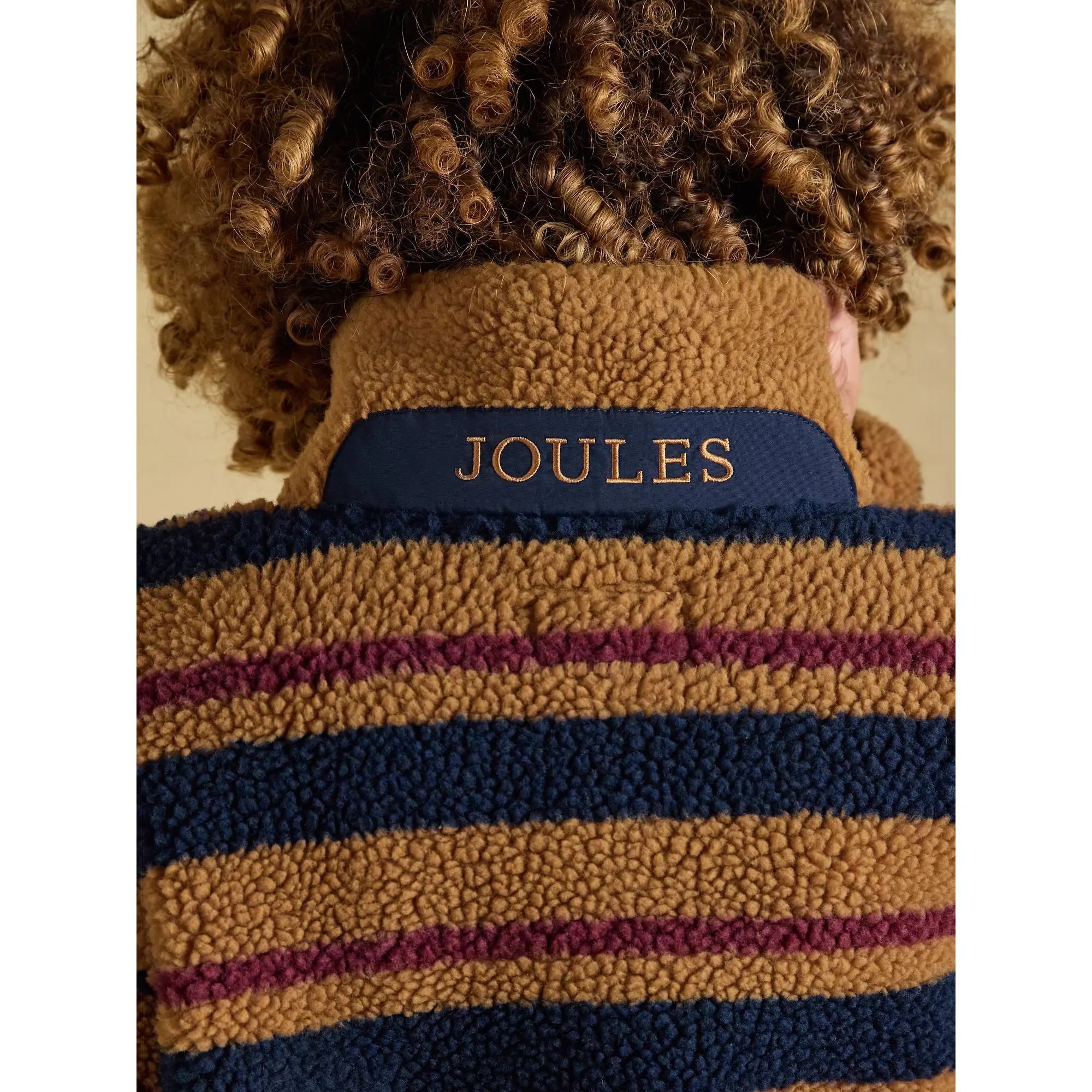 Product image 8 of 9 of Joules Women's Lottie Zip Through Borg Fleece - Tan Brown Stripe