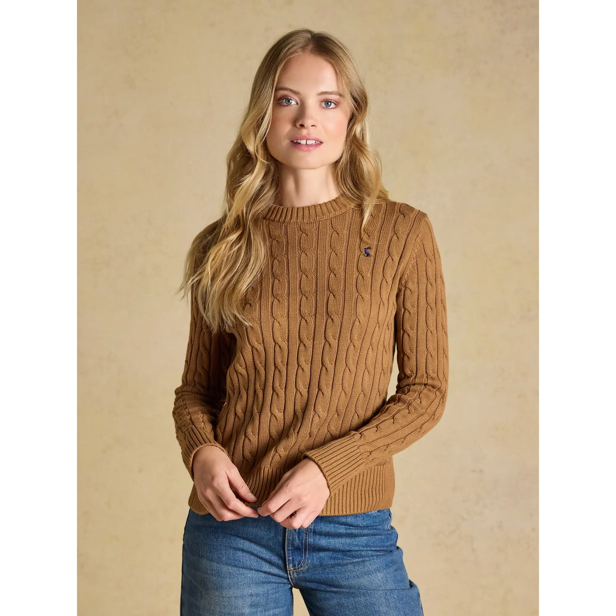 Product image 2 of 8 of Joules Women's Classic Crew Neck Cotton Cable Knit Jumper - Camel
