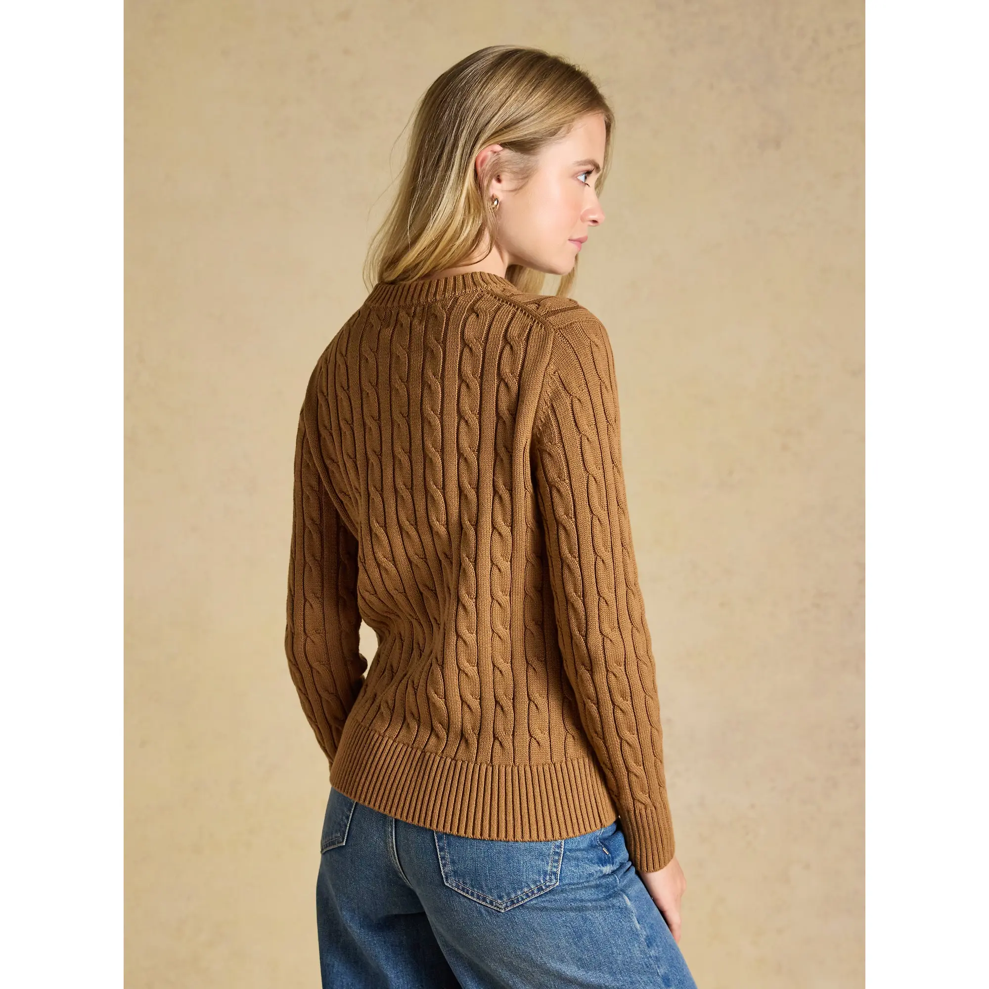 Product image 3 of 8 of Joules Women's Classic Crew Neck Cotton Cable Knit Jumper - Camel