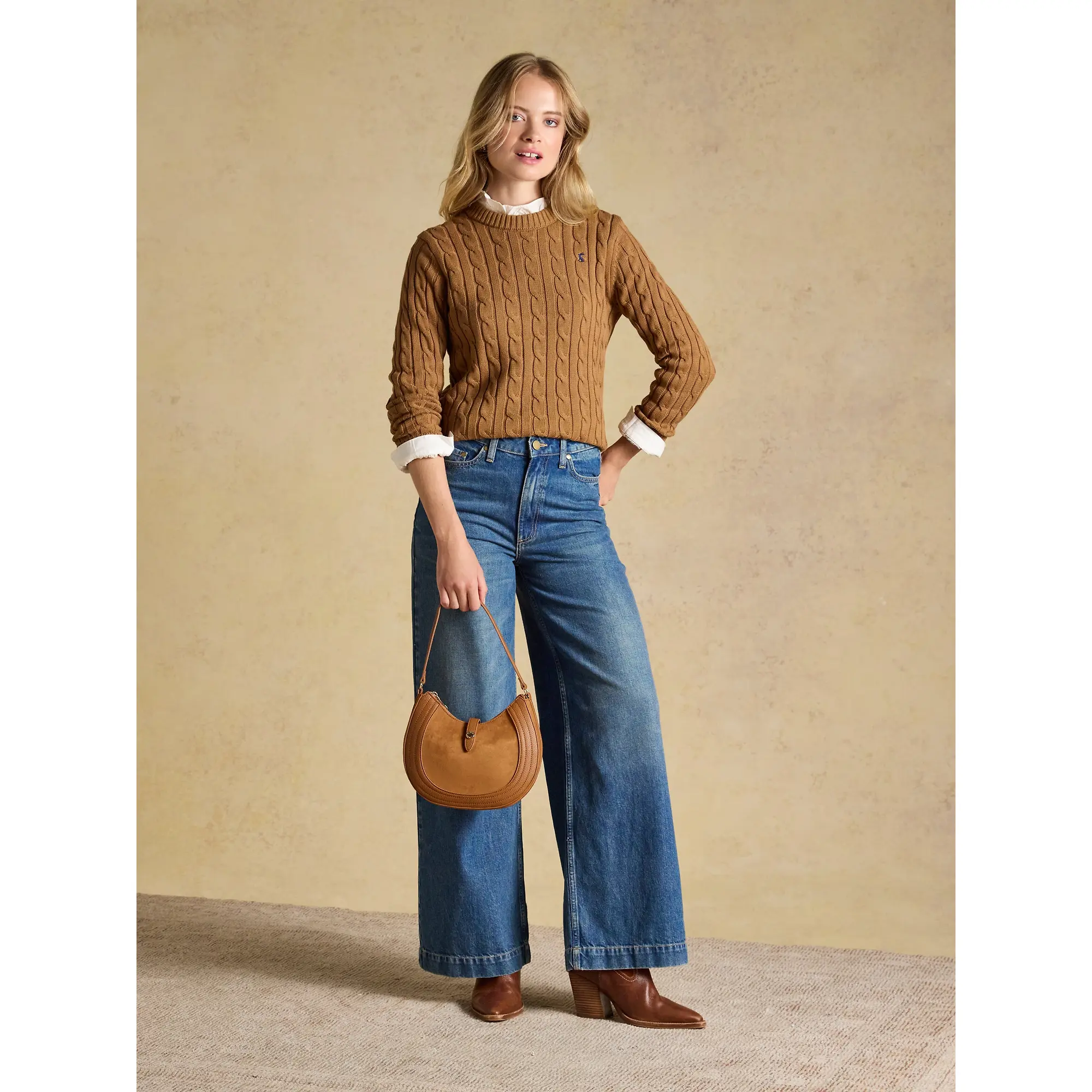 Product image 4 of 8 of Joules Women's Classic Crew Neck Cotton Cable Knit Jumper - Camel