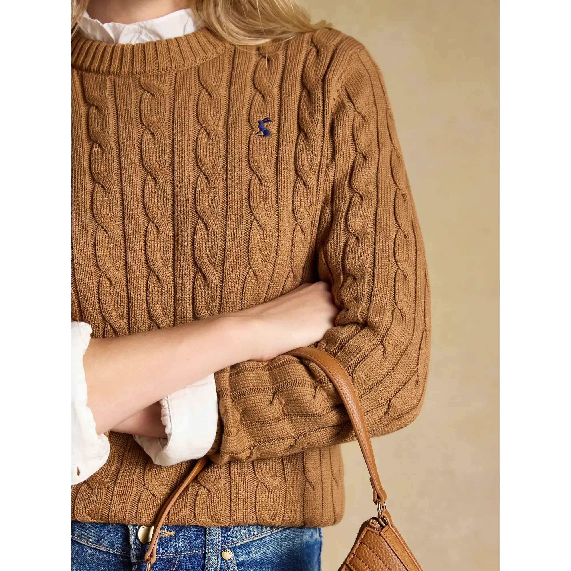 Product image 5 of 8 of Joules Women's Classic Crew Neck Cotton Cable Knit Jumper - Camel