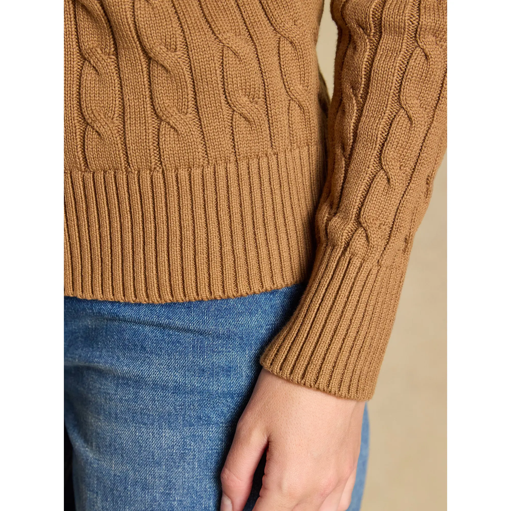 Product image 7 of 8 of Joules Women's Classic Crew Neck Cotton Cable Knit Jumper - Camel