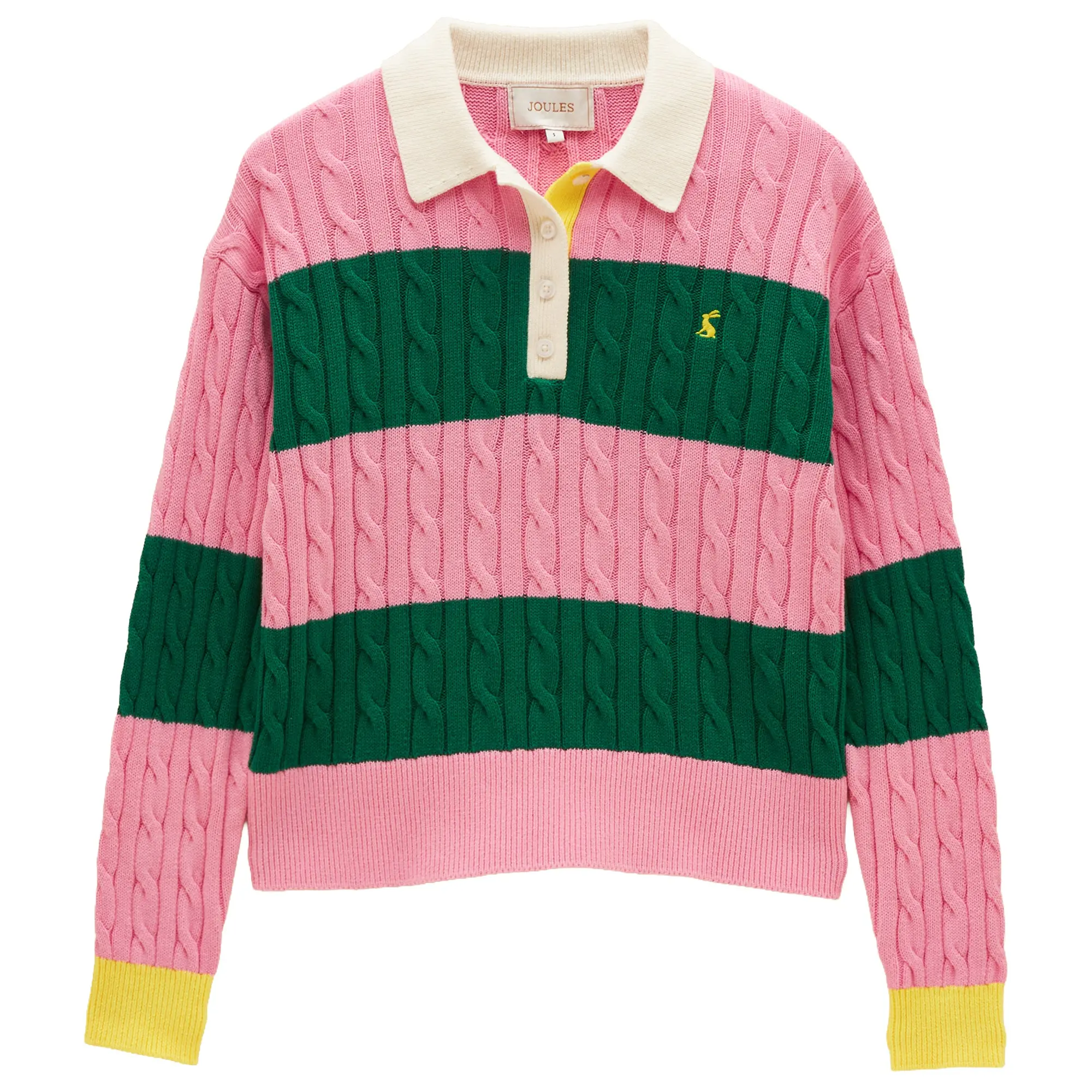Product image 1 of 9 of Joules Women's Cable Rugby Jumper - Pink / Green