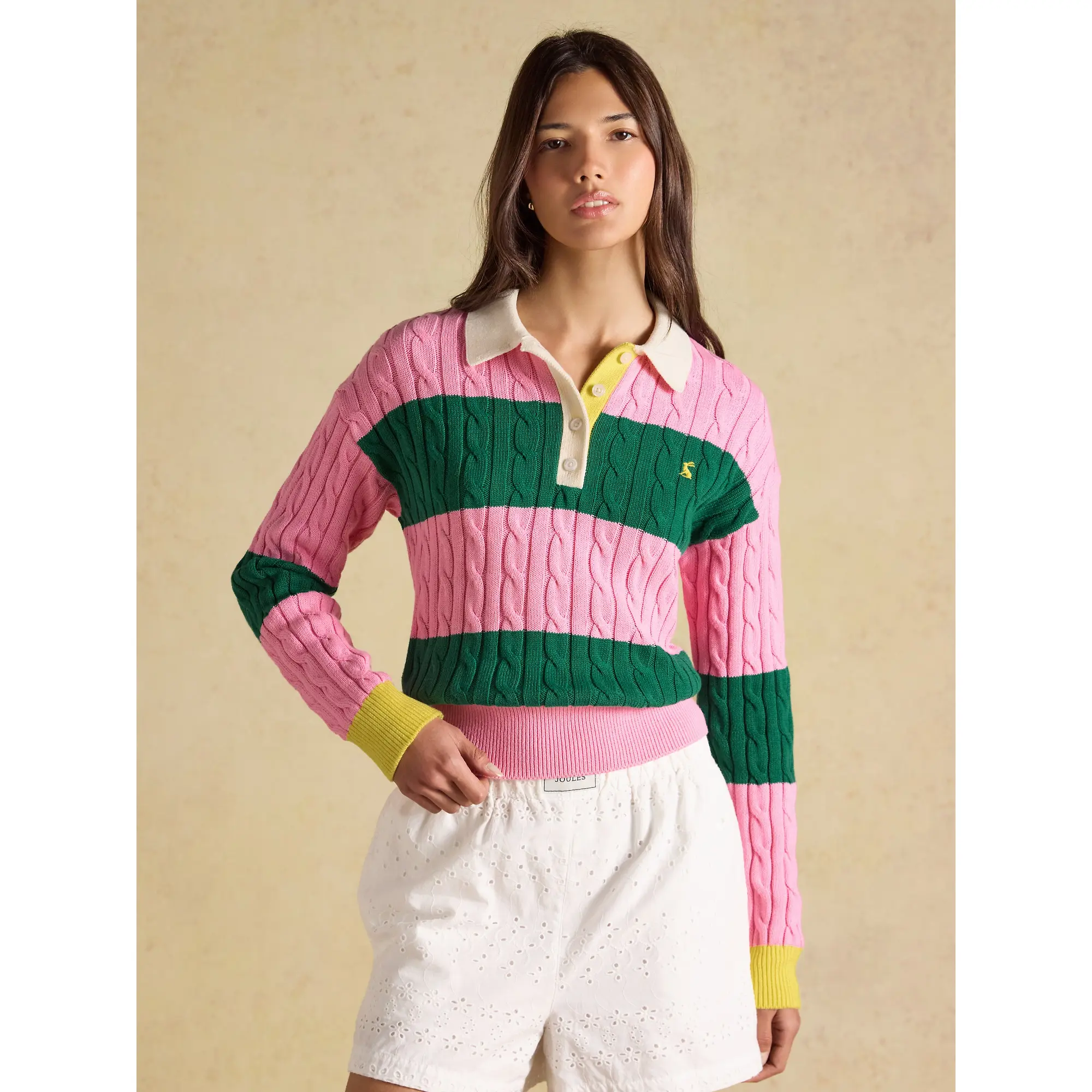 Product image 3 of 9 of Joules Women's Cable Rugby Jumper - Pink / Green