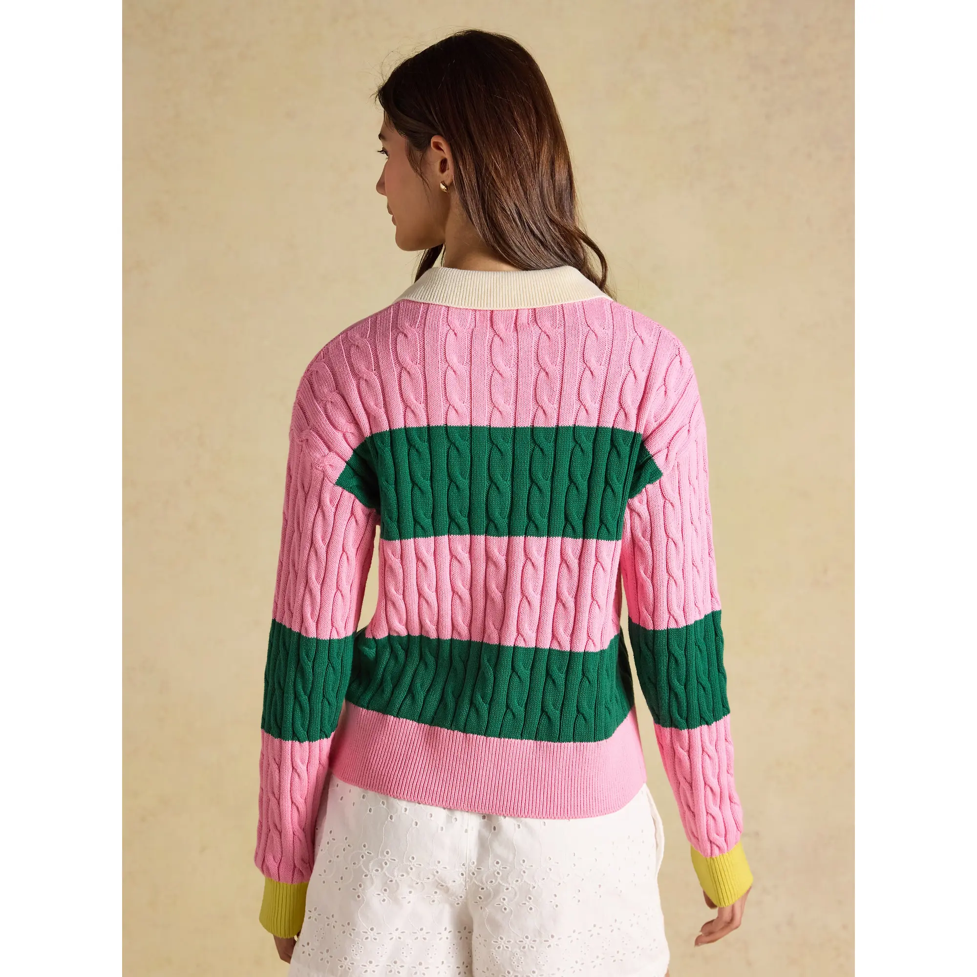 Product image 4 of 9 of Joules Women's Cable Rugby Jumper - Pink / Green