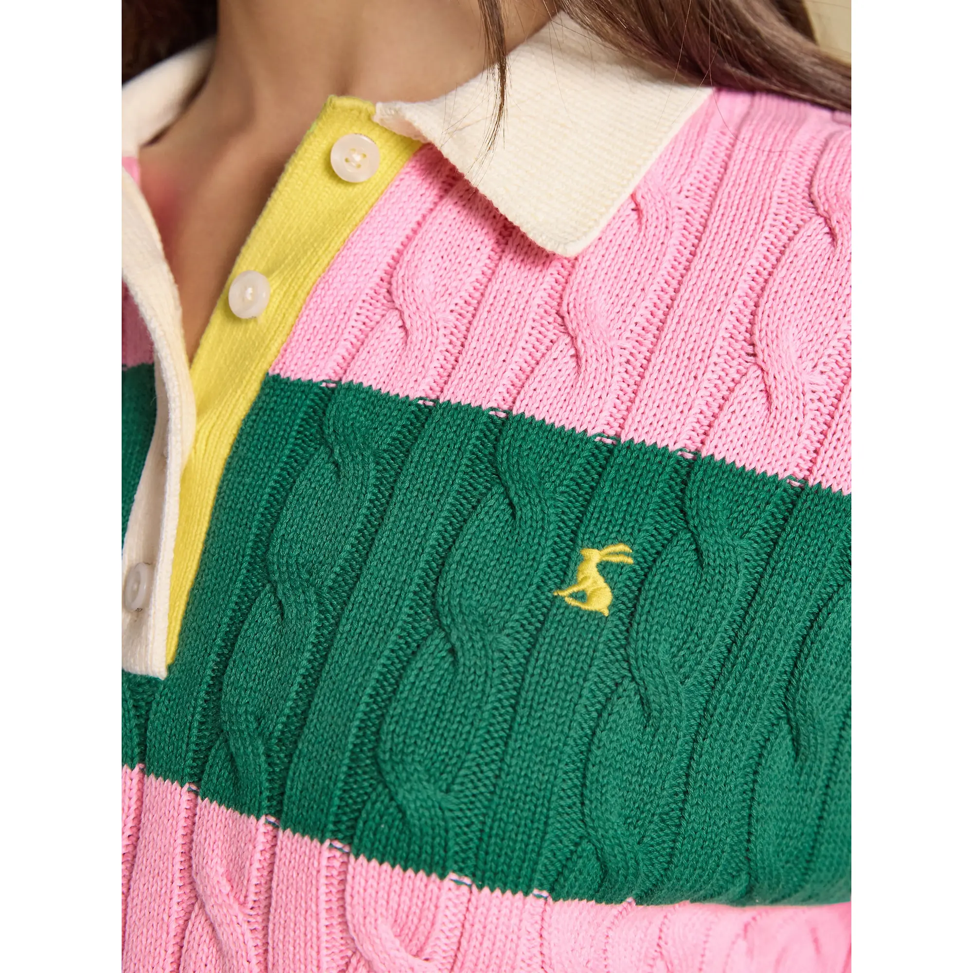Product image 7 of 9 of Joules Women's Cable Rugby Jumper - Pink / Green
