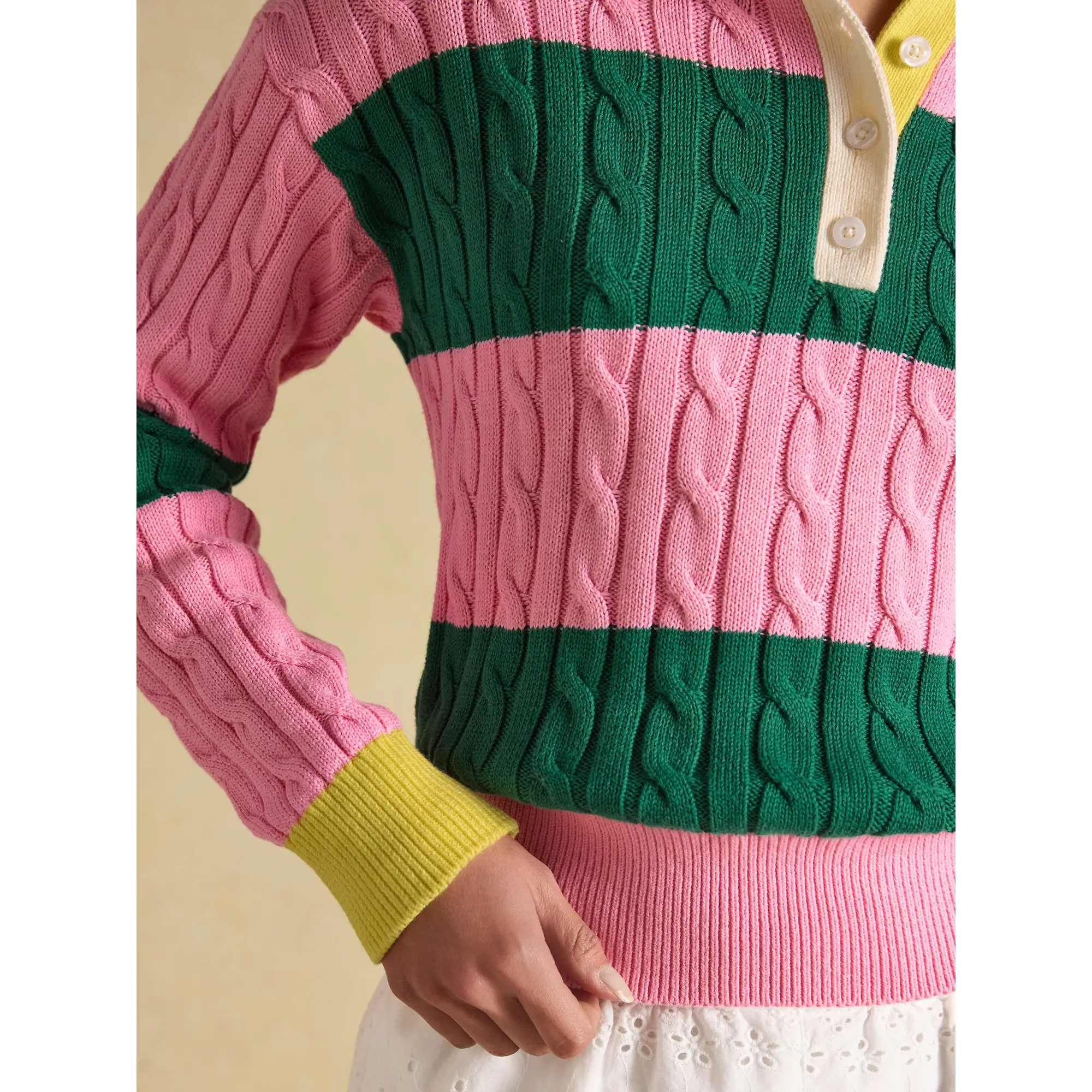Product image 8 of 9 of Joules Women's Cable Rugby Jumper - Pink / Green