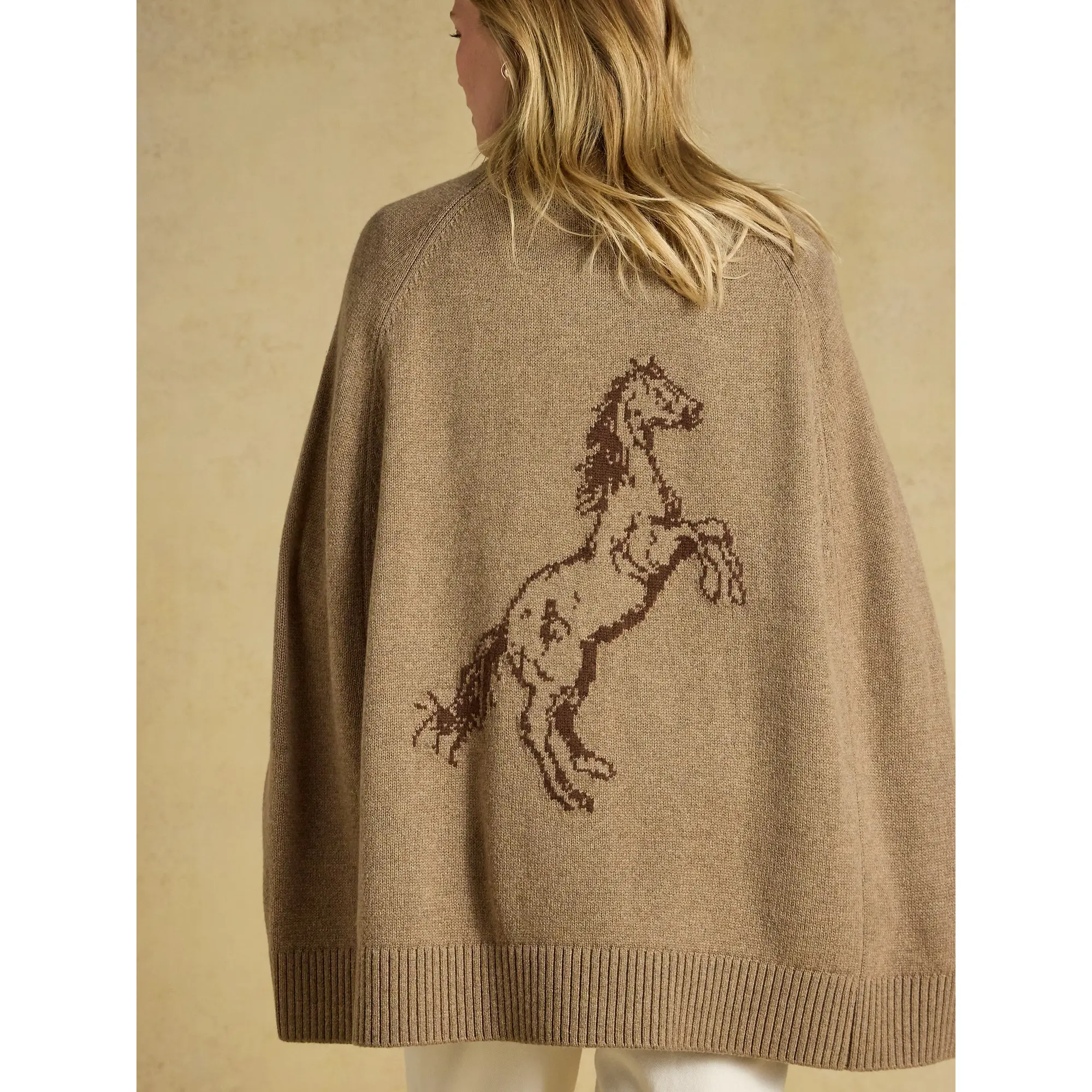 Product image 2 of 6 of Joules Women's Horse Wool Blend High Neck Knitted Cape - Tan Brown