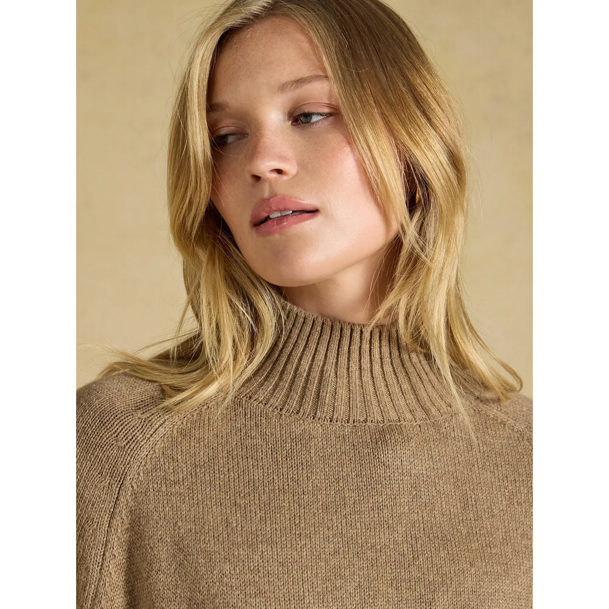 Product image 5 of 6 of Joules Women's Horse Wool Blend High Neck Knitted Cape - Tan Brown