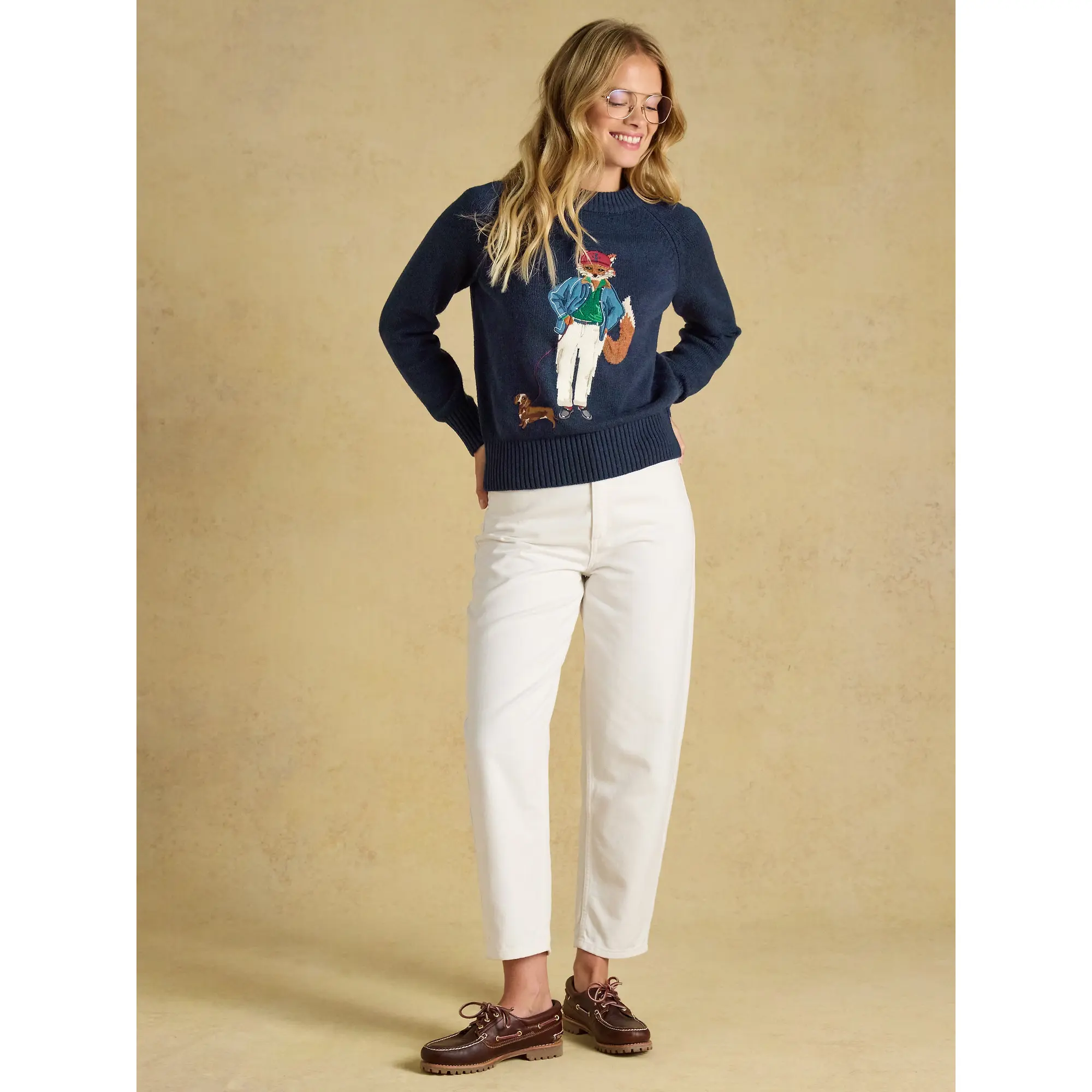 Product image 4 of 8 of Joules Women's Jonty Fox Cotton Blend Crew Neck Knitted Jumper - Navy