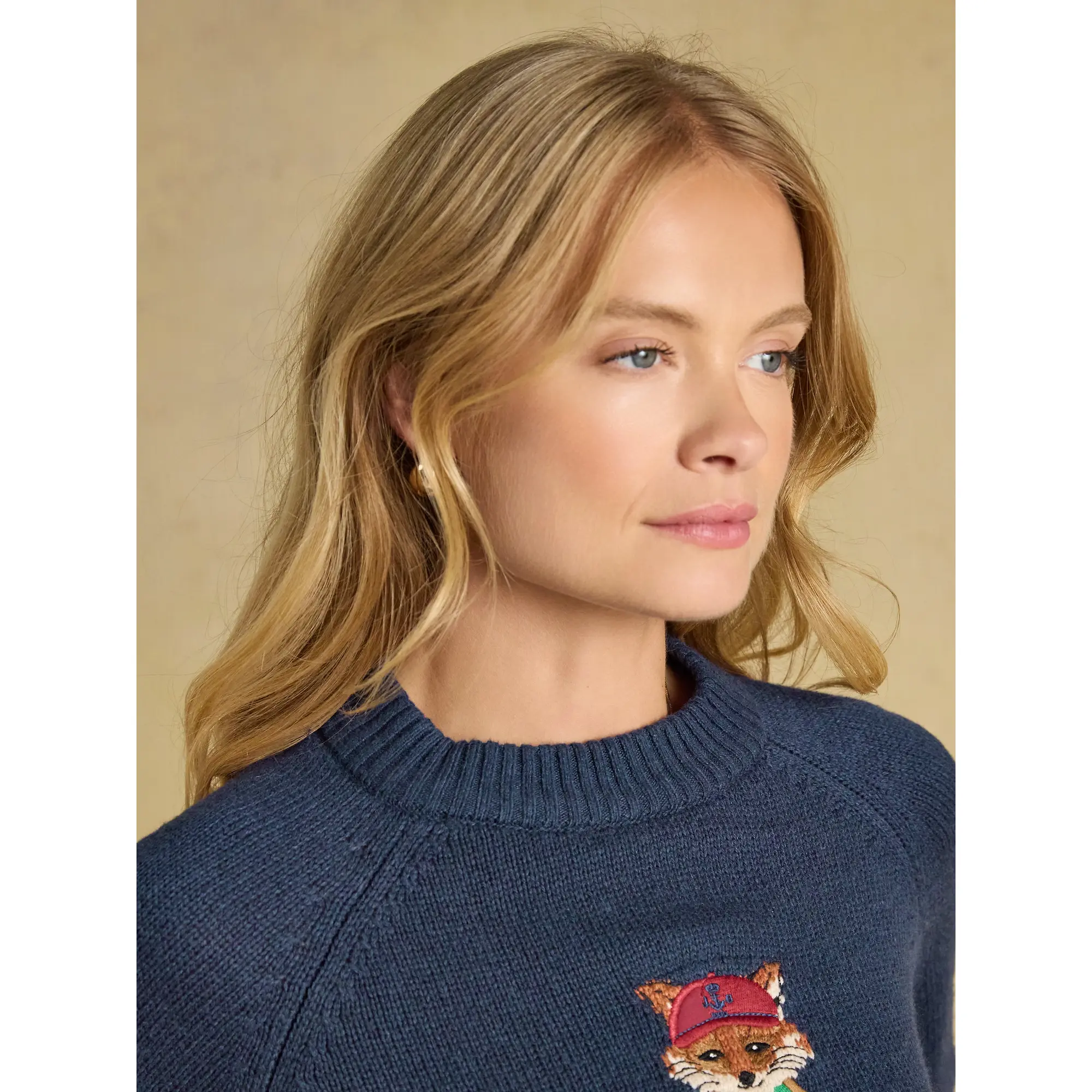 Product image 5 of 8 of Joules Women's Jonty Fox Cotton Blend Crew Neck Knitted Jumper - Navy