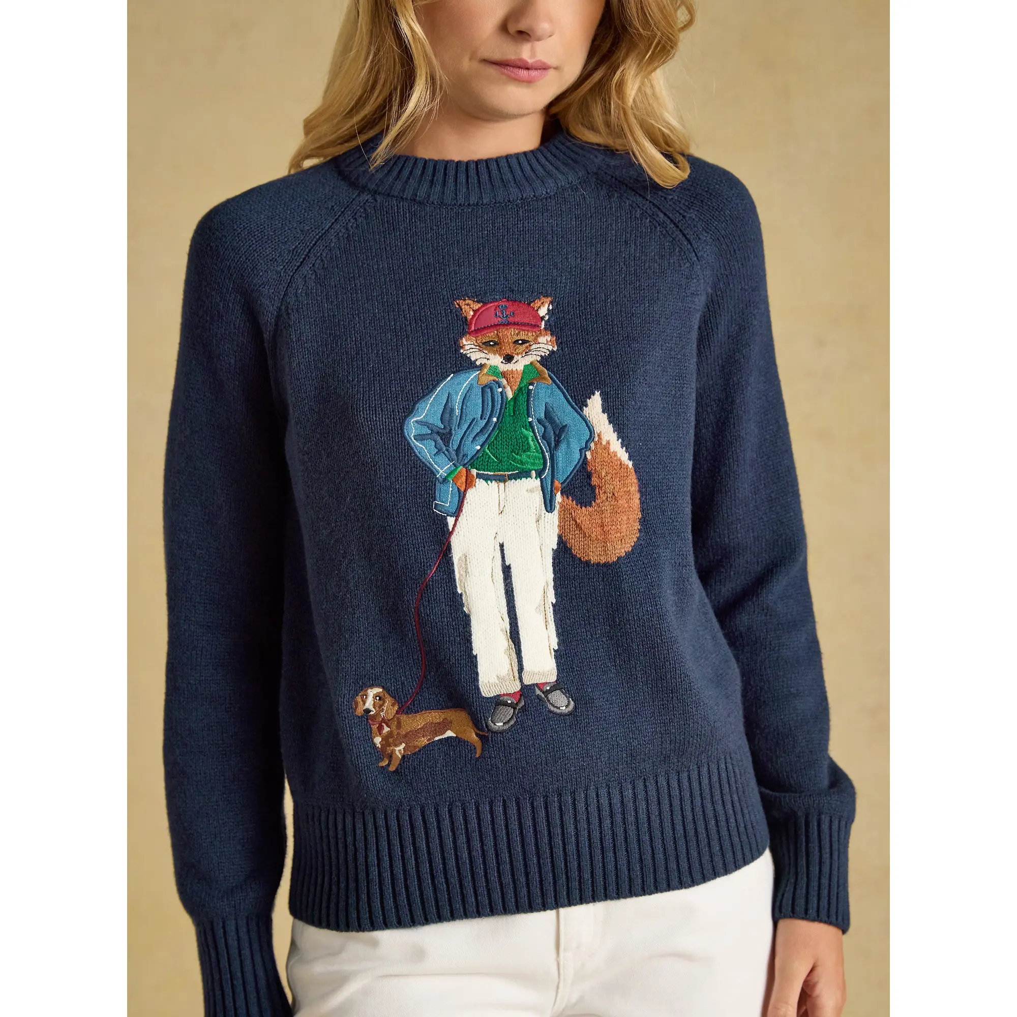 Product image 6 of 8 of Joules Women's Jonty Fox Cotton Blend Crew Neck Knitted Jumper - Navy