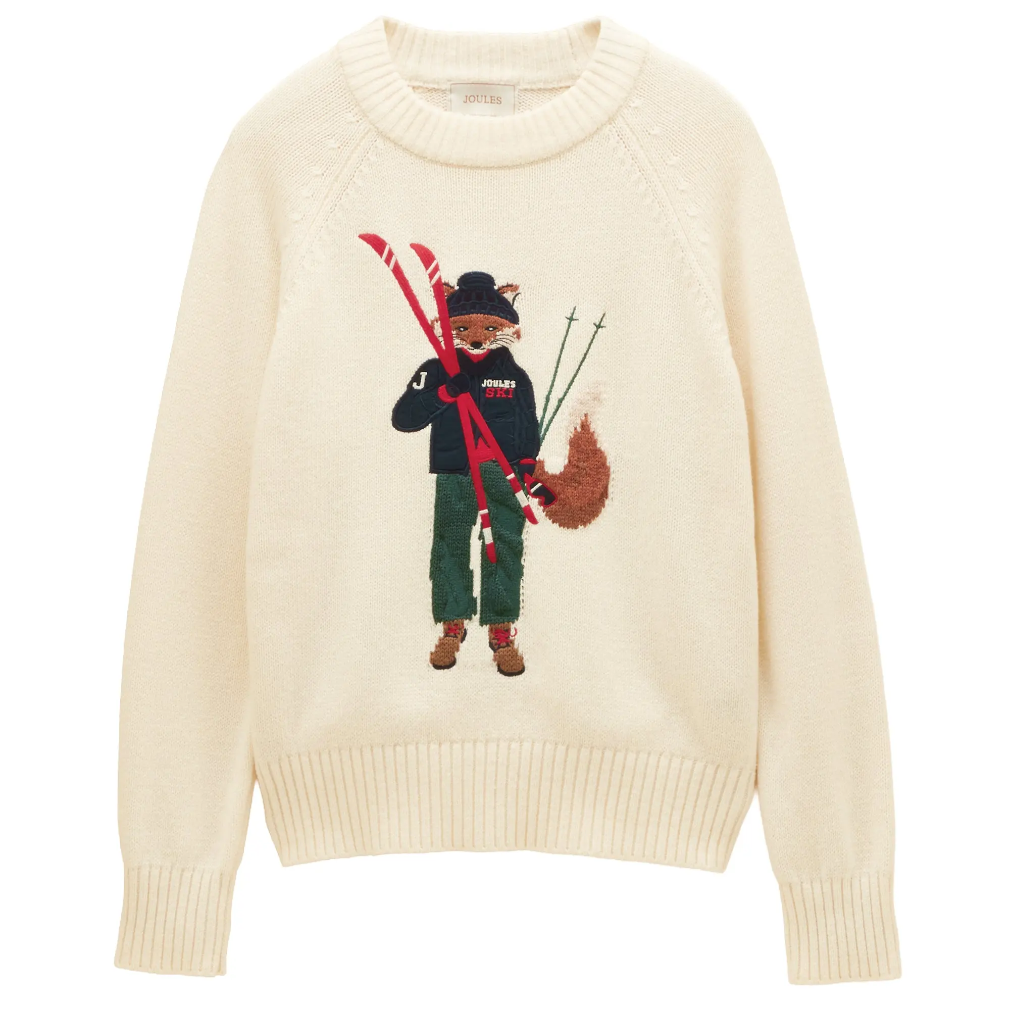 Product image 1 of 7 of Joules Women's Jonty Fox Cotton Blend Crew Neck Knitted Jumper - Skiing Cream