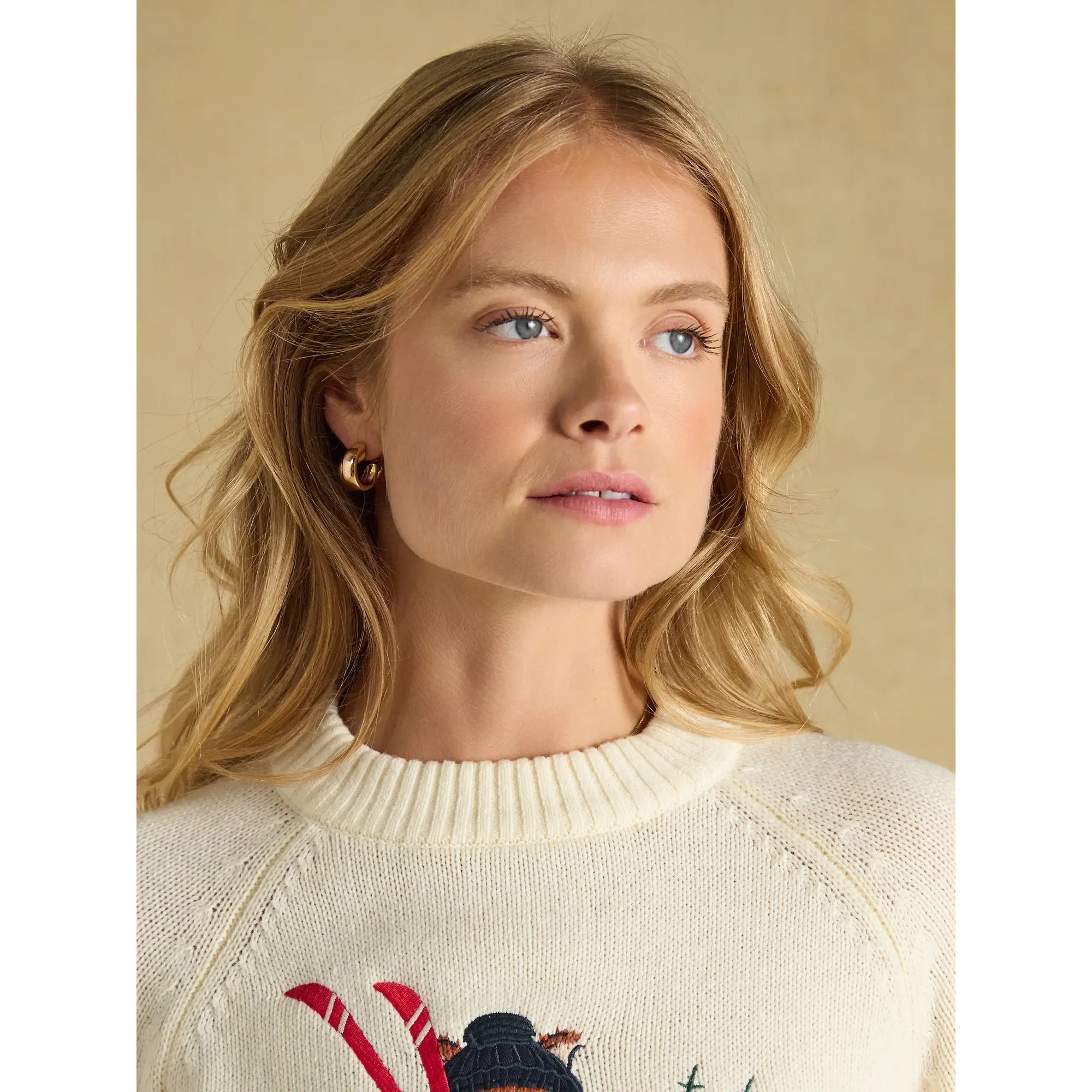 Product image 4 of 7 of Joules Women's Jonty Fox Cotton Blend Crew Neck Knitted Jumper - Skiing Cream