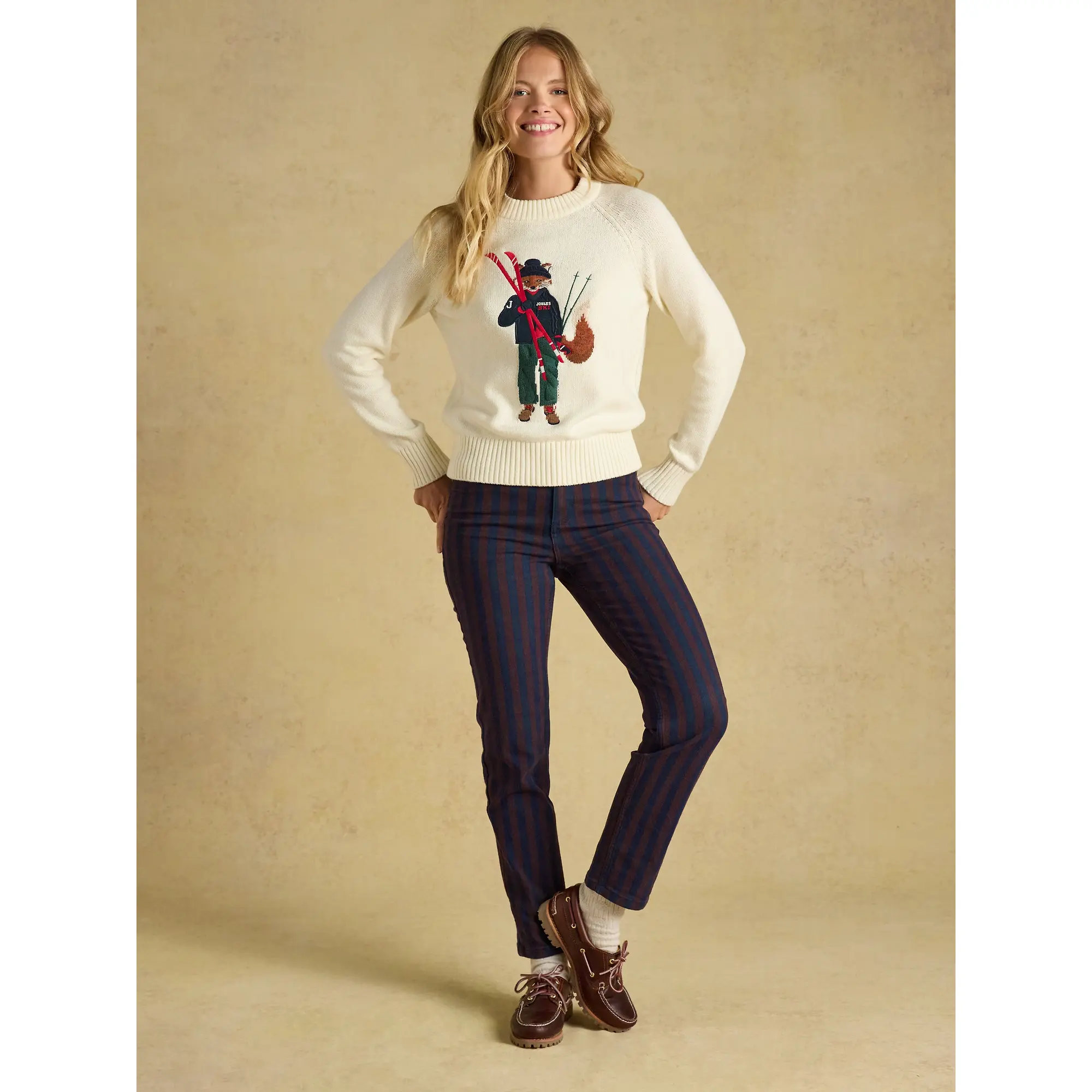 Product image 5 of 7 of Joules Women's Jonty Fox Cotton Blend Crew Neck Knitted Jumper - Skiing Cream