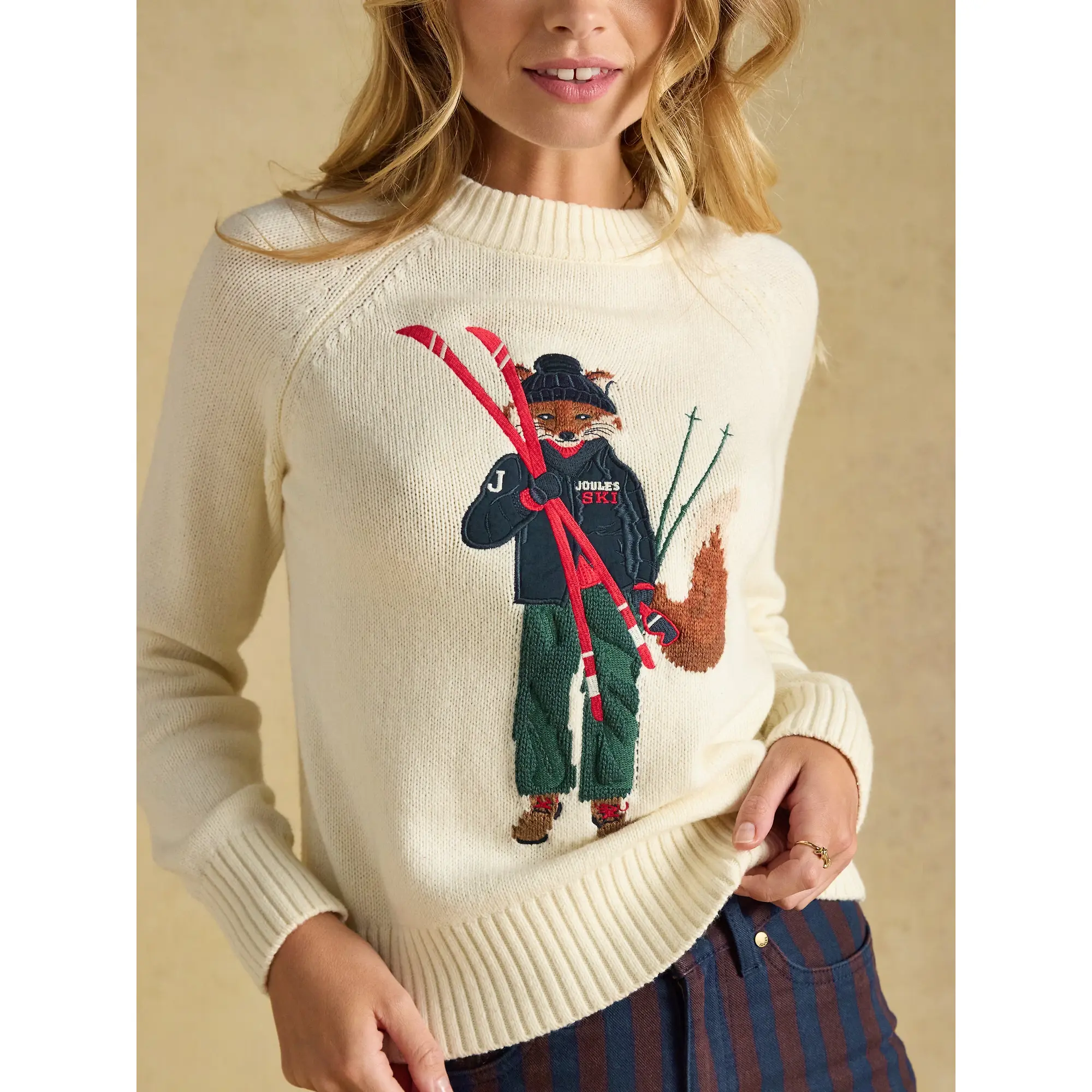 Product image 6 of 7 of Joules Women's Jonty Fox Cotton Blend Crew Neck Knitted Jumper - Skiing Cream