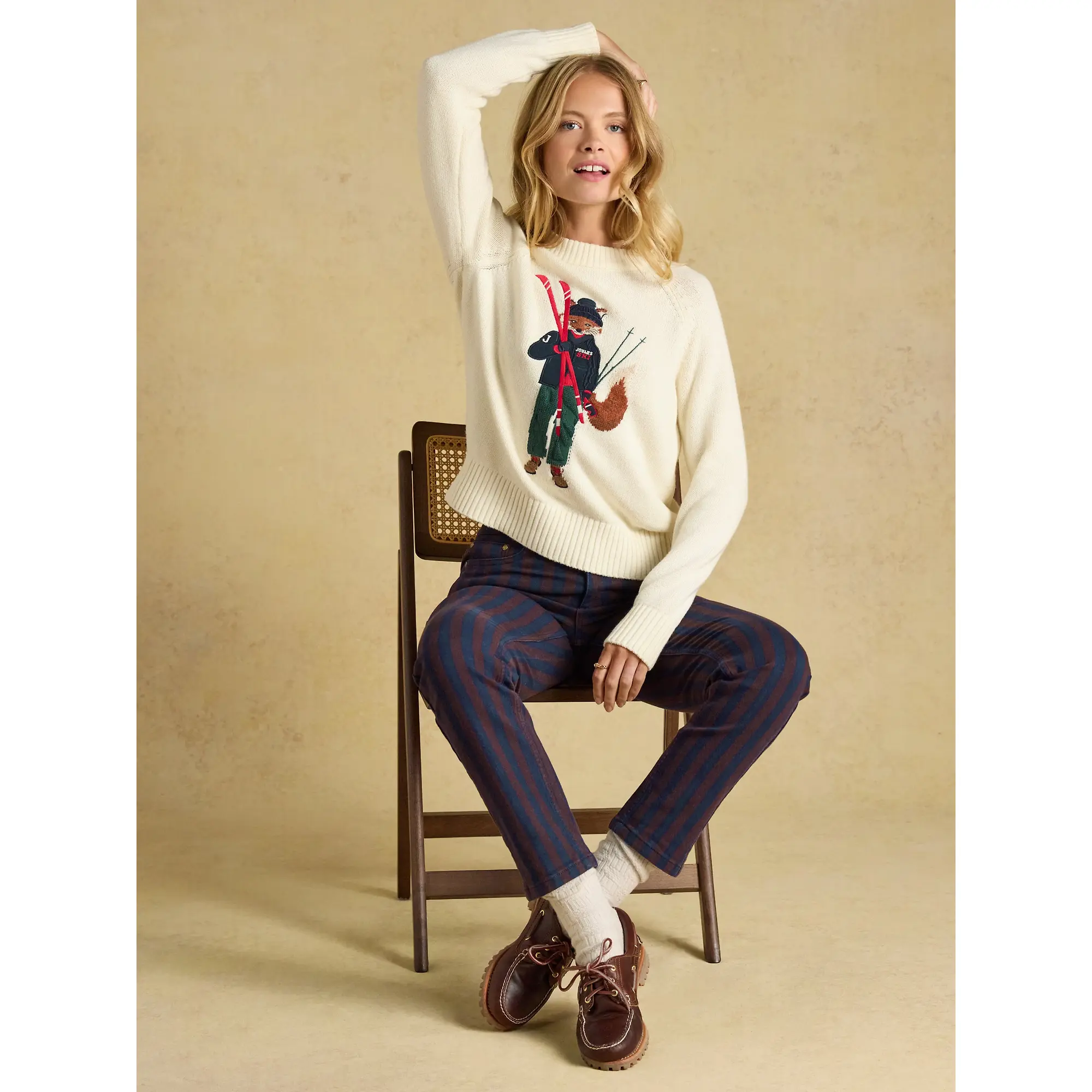 Product image 7 of 7 of Joules Women's Jonty Fox Cotton Blend Crew Neck Knitted Jumper - Skiing Cream
