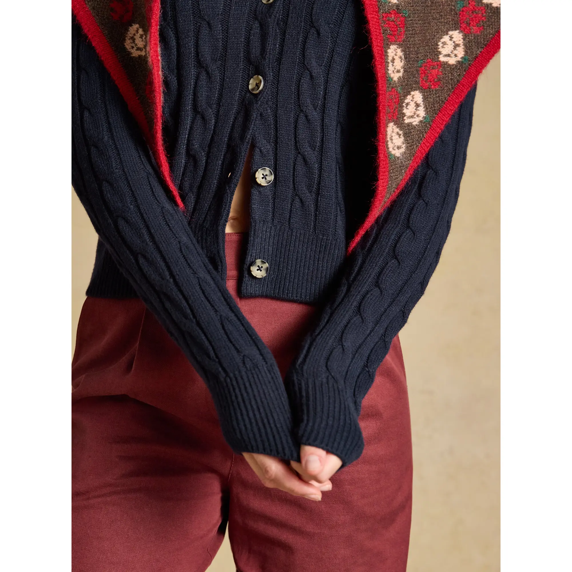 Product image 4 of 8 of Joules Women's Cable Knit Button Up Cardigan - Navy