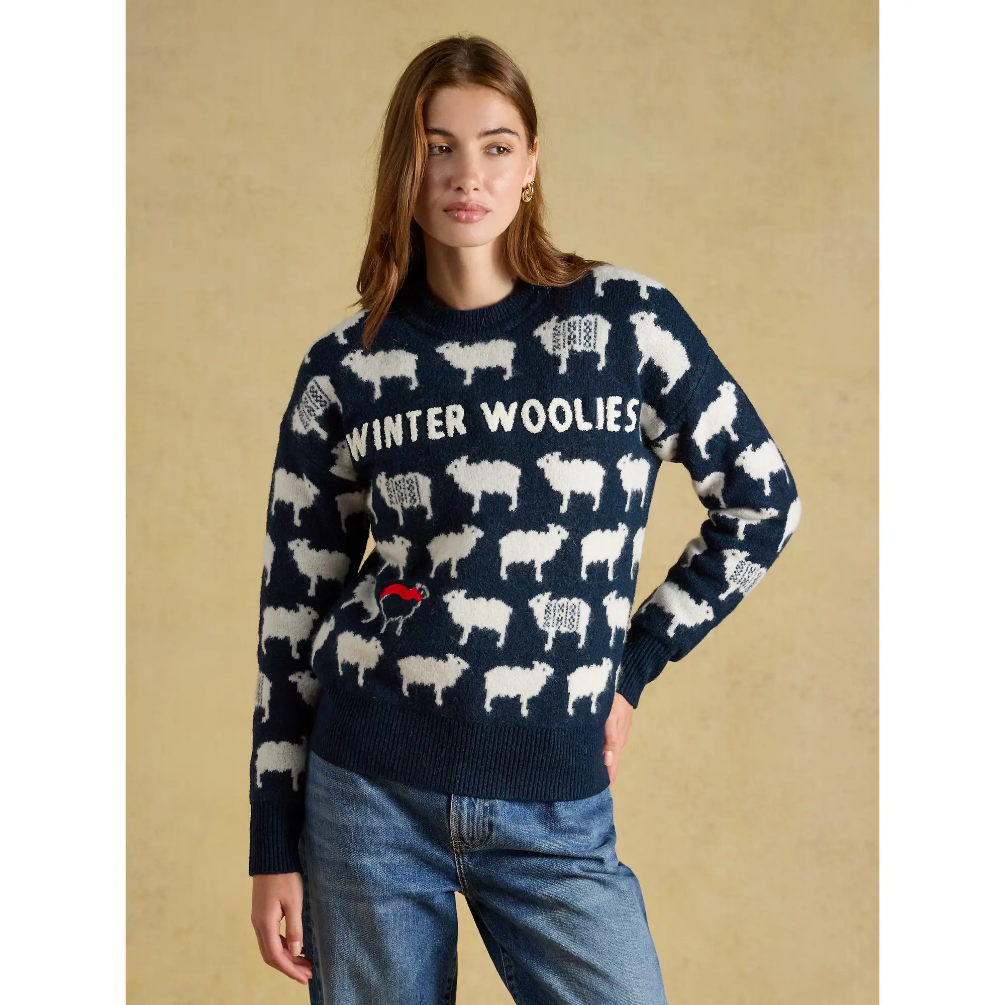 Product image 2 of 7 of Joules Women's Sheep Icon Crew Neck Knitted Jumper - Navy Winter Woolies