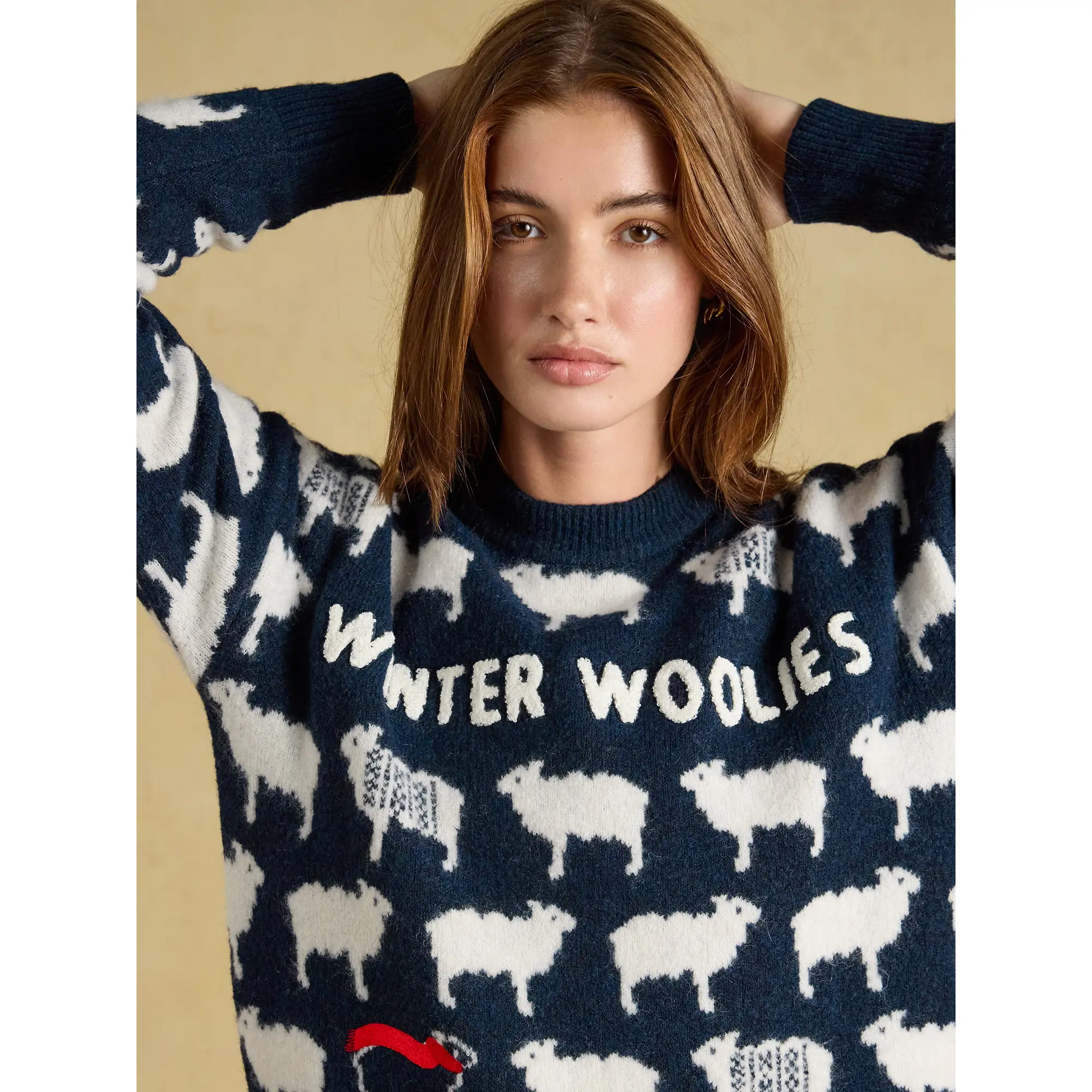 Product image 5 of 7 of Joules Women's Sheep Icon Crew Neck Knitted Jumper - Navy Winter Woolies