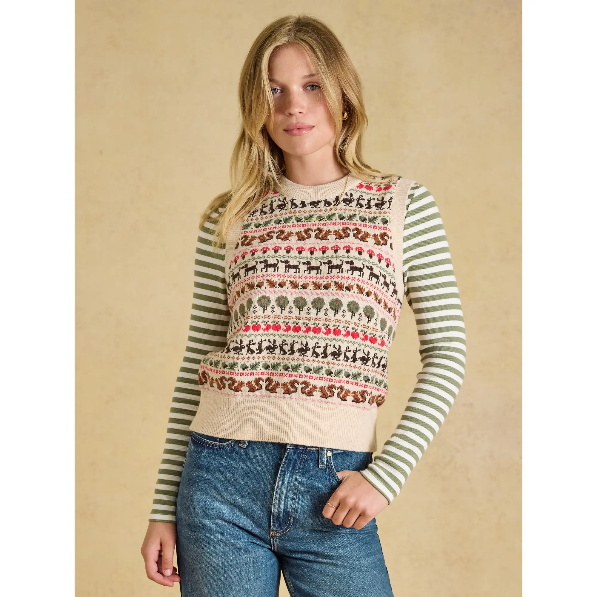 Product image 2 of 7 of Joules Women's Orchard Pattern Cotton Blend Crew Neck Knitted Vest - Oatmeal