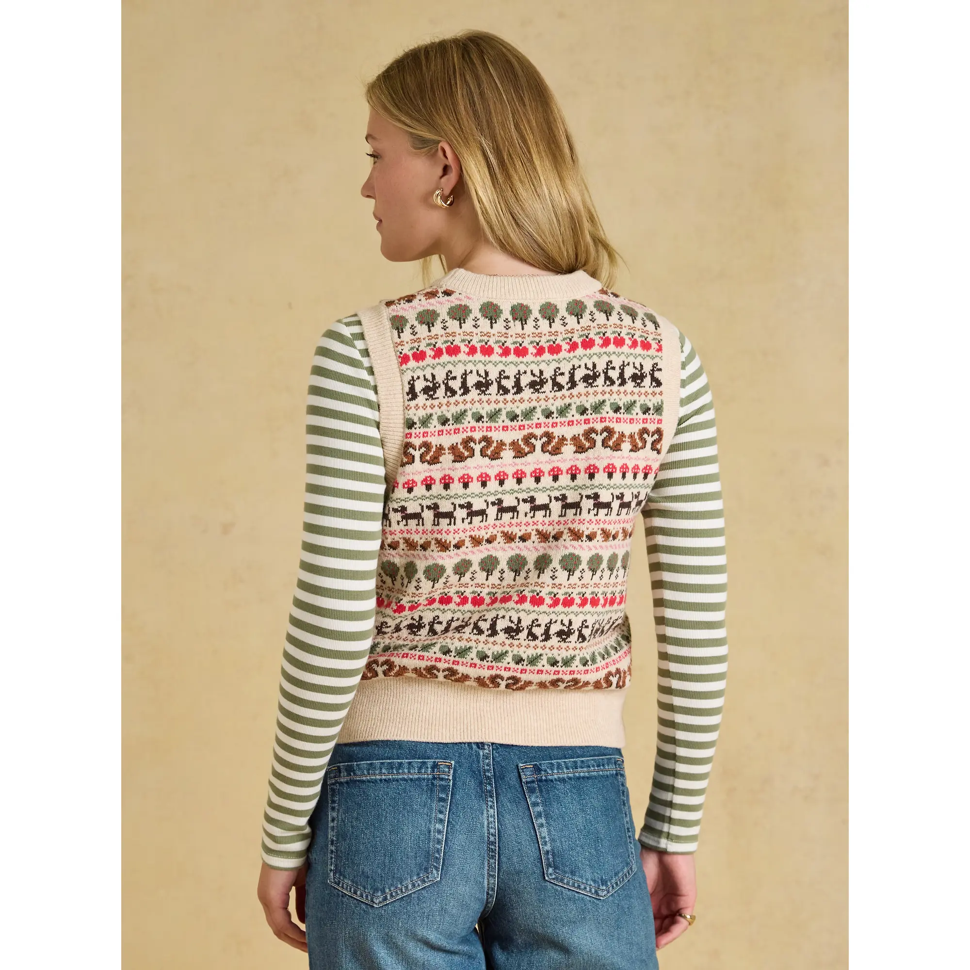 Product image 3 of 7 of Joules Women's Orchard Pattern Cotton Blend Crew Neck Knitted Vest - Oatmeal
