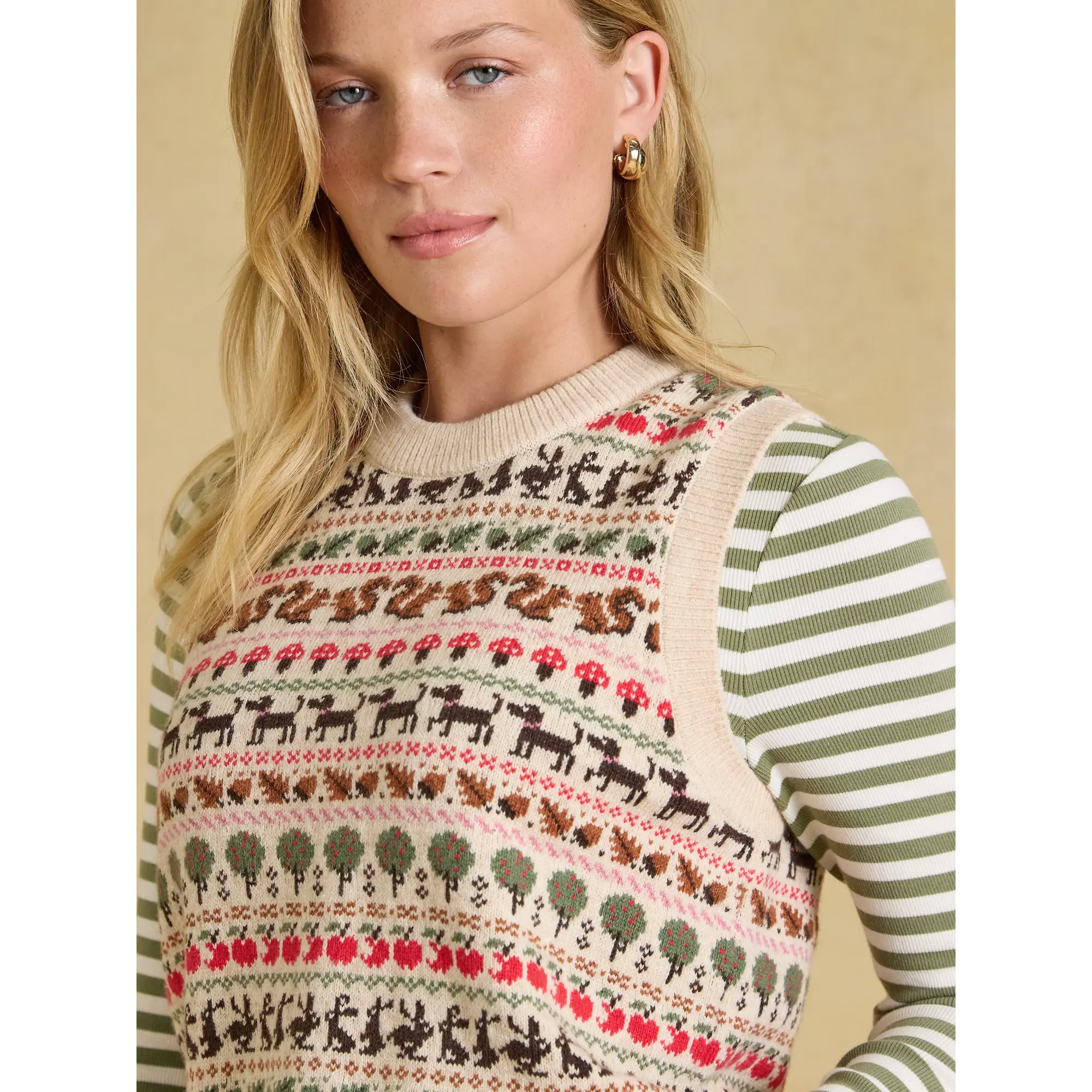 Product image 7 of 7 of Joules Women's Orchard Pattern Cotton Blend Crew Neck Knitted Vest - Oatmeal