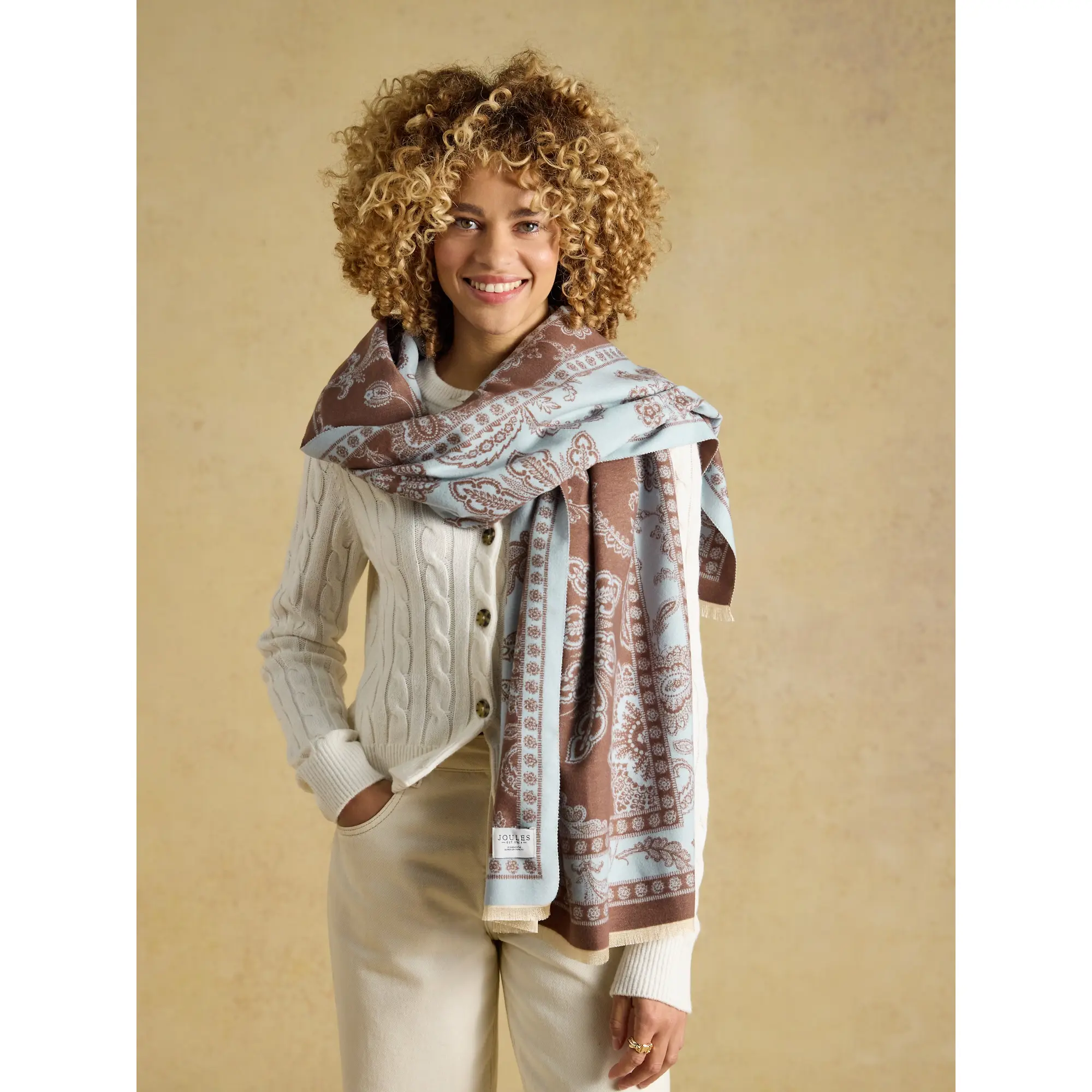 Product image 2 of 7 of Joules Women's Jacquard Scarf - Blue Brown Floral