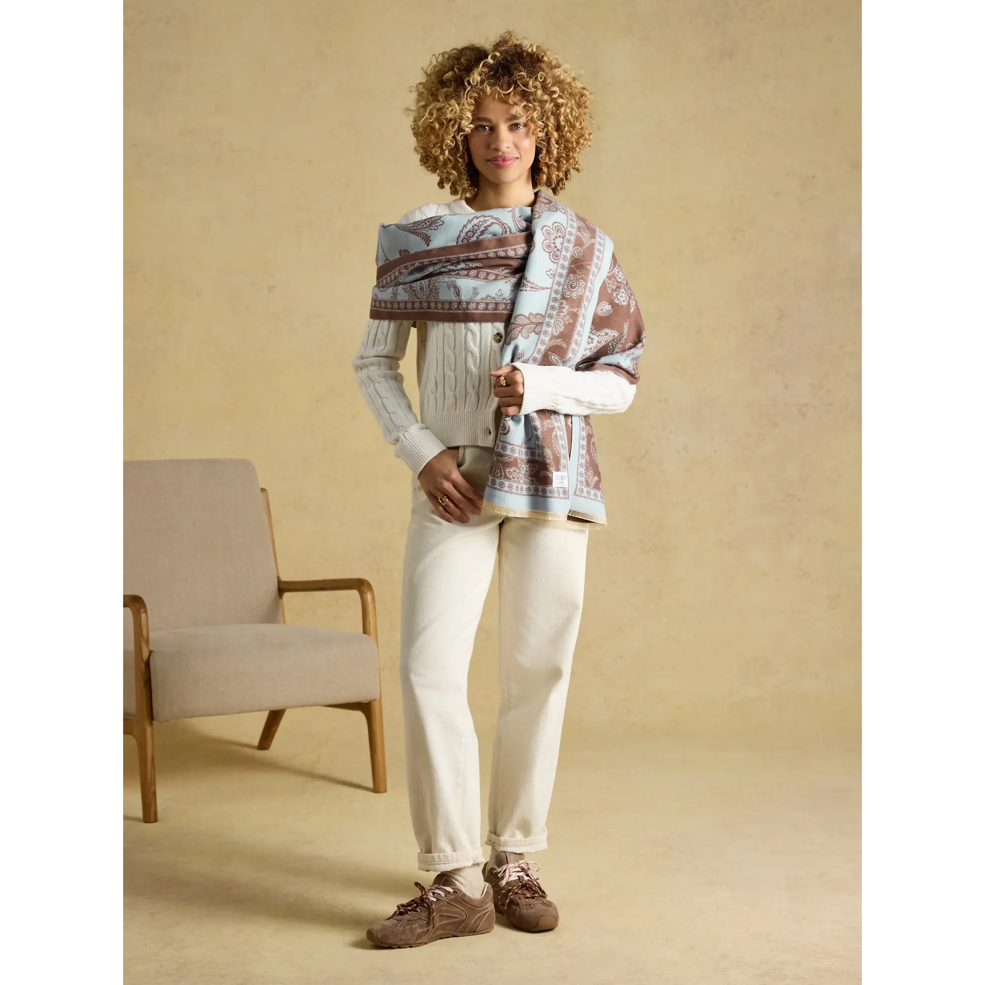 Product image 3 of 7 of Joules Women's Jacquard Scarf - Blue Brown Floral