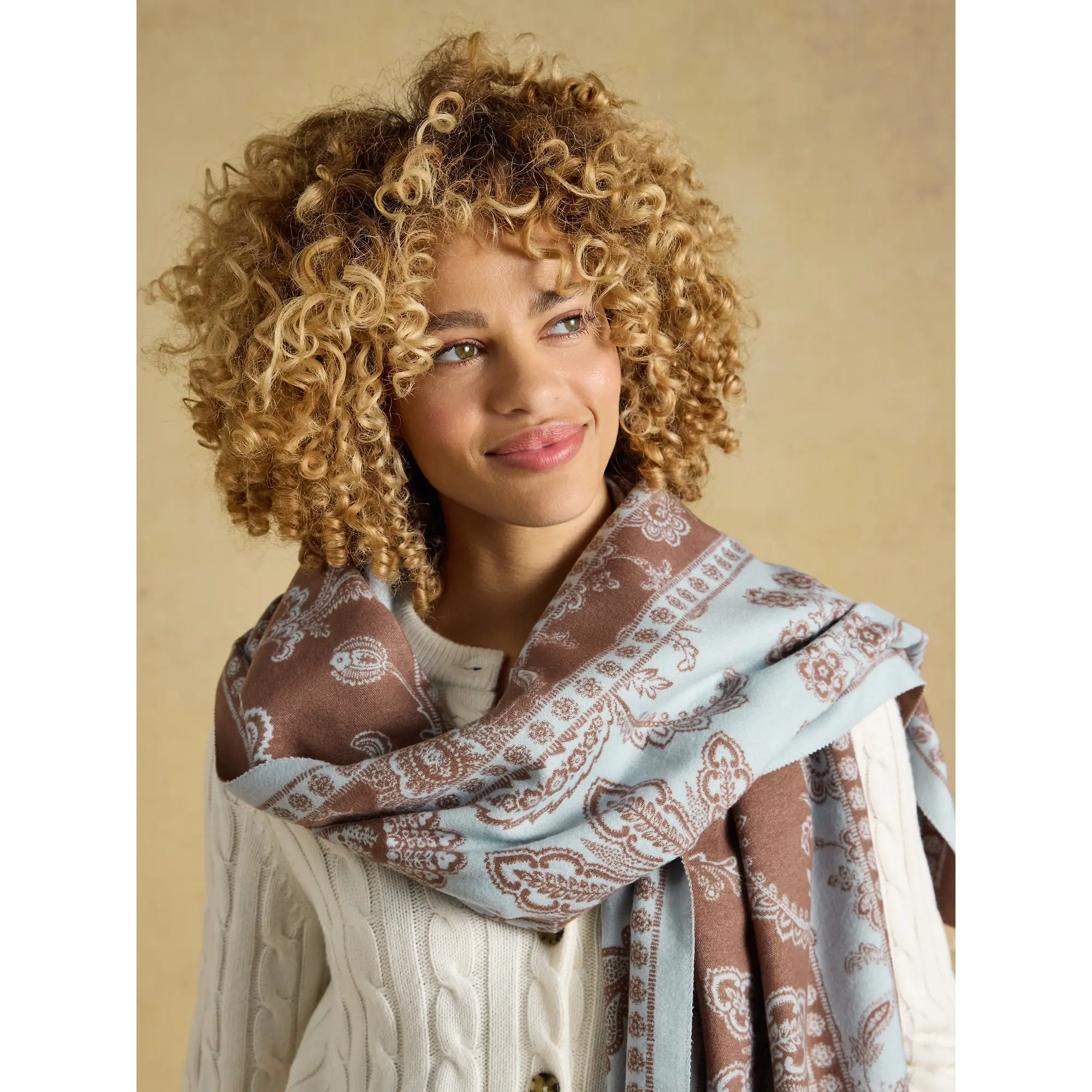 Product image 4 of 7 of Joules Women's Jacquard Scarf - Blue Brown Floral