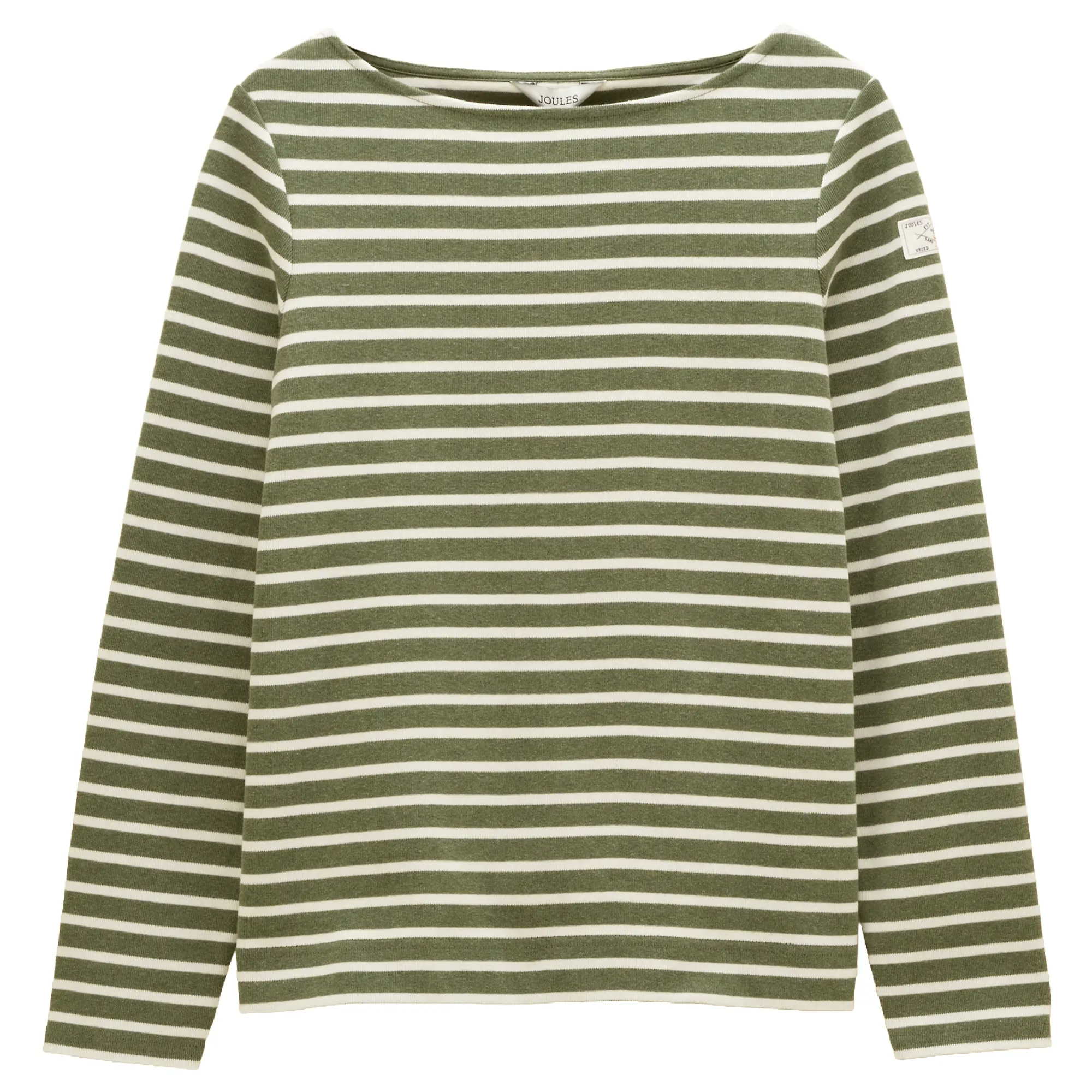 Product image 1 of 8 of Joules Women's Harbour Long Sleeve Striped Boat Neck Breton Top - Khaki Marl