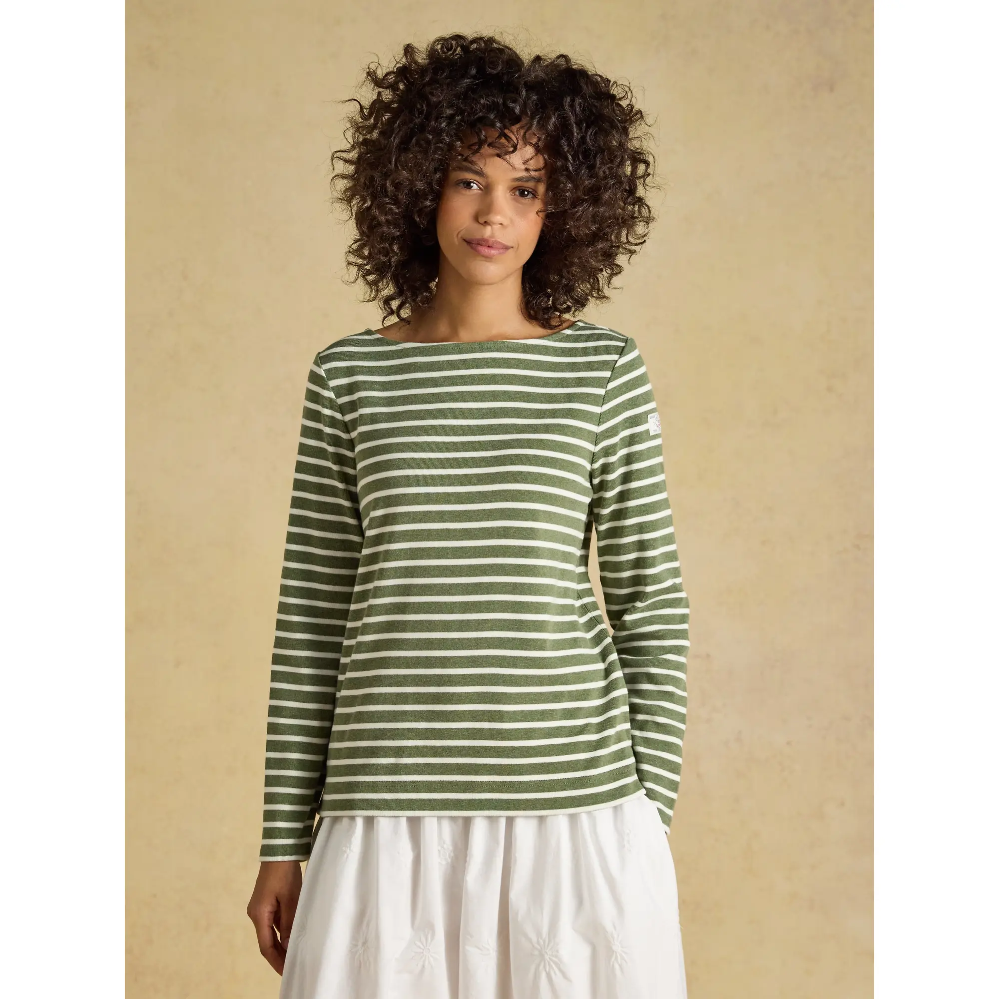 Product image 2 of 8 of Joules Women's Harbour Long Sleeve Striped Boat Neck Breton Top - Khaki Marl