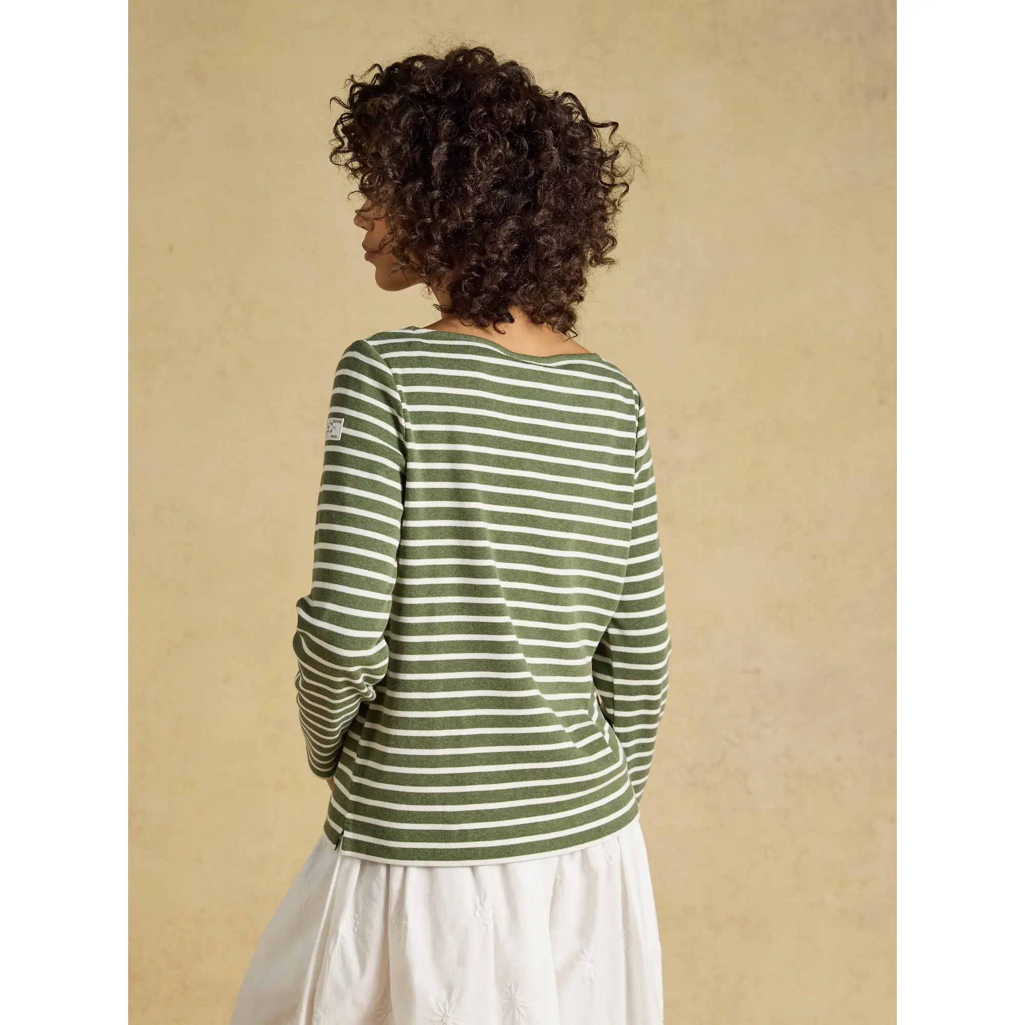 Product image 3 of 8 of Joules Women's Harbour Long Sleeve Striped Boat Neck Breton Top - Khaki Marl