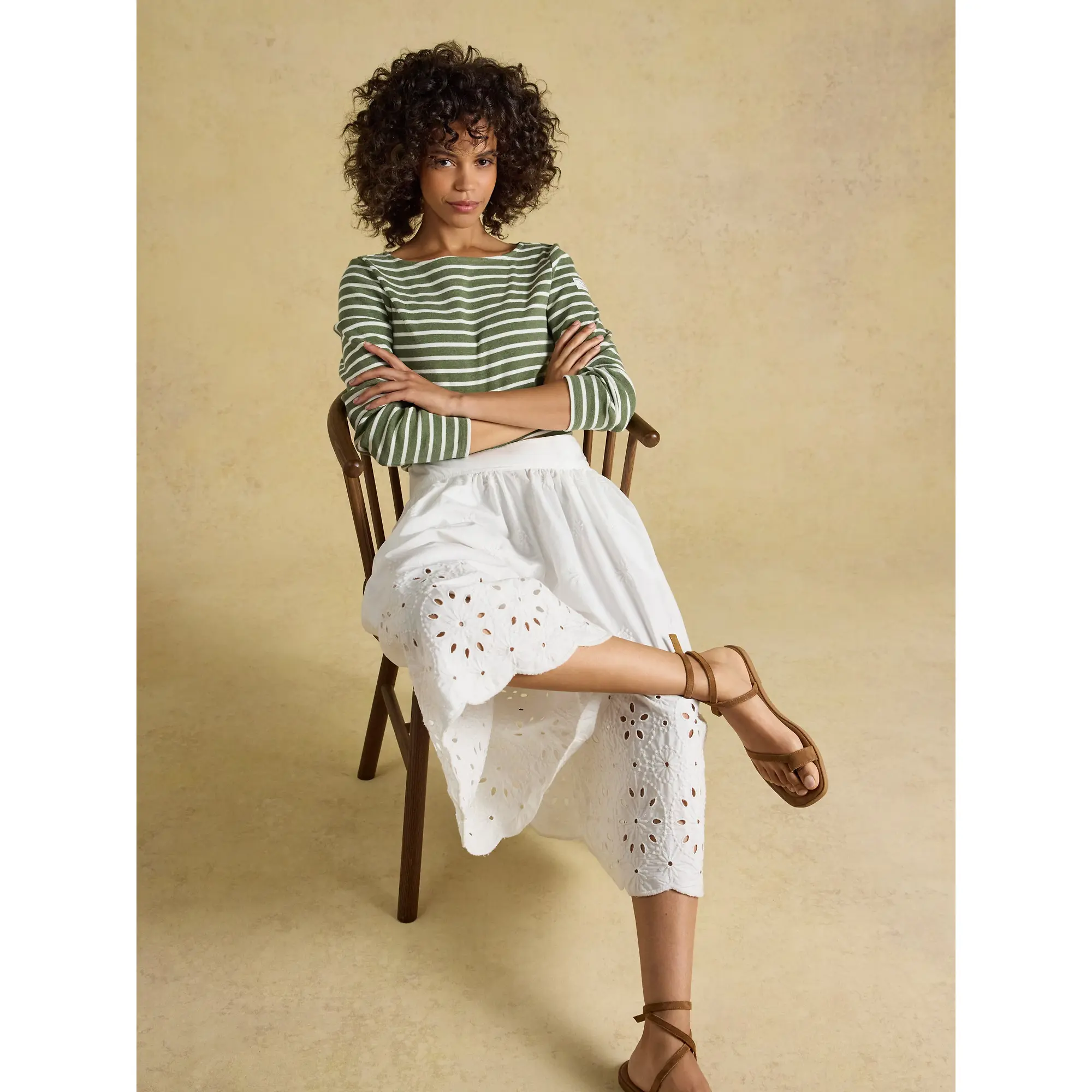 Product image 4 of 8 of Joules Women's Harbour Long Sleeve Striped Boat Neck Breton Top - Khaki Marl