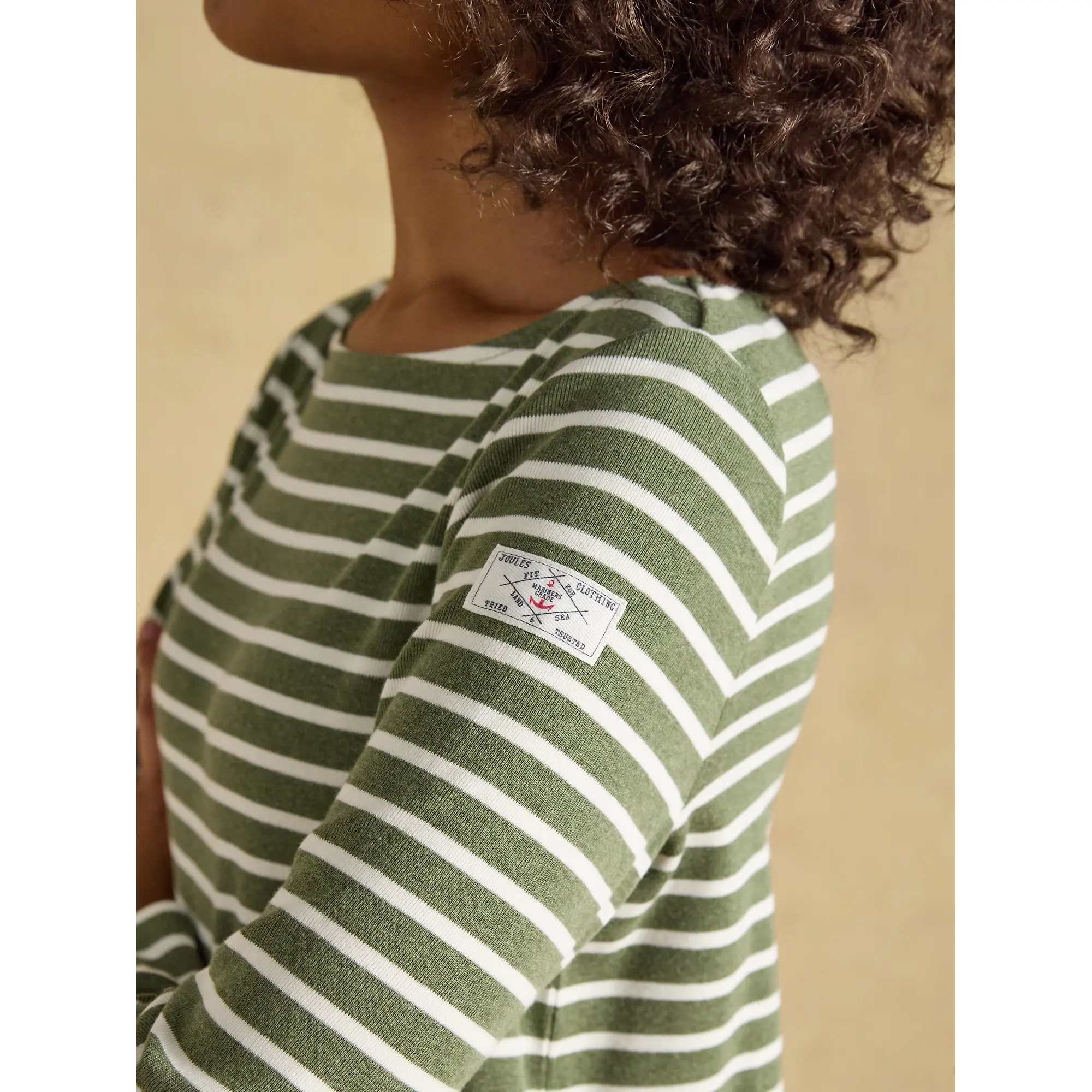 Product image 5 of 8 of Joules Women's Harbour Long Sleeve Striped Boat Neck Breton Top - Khaki Marl