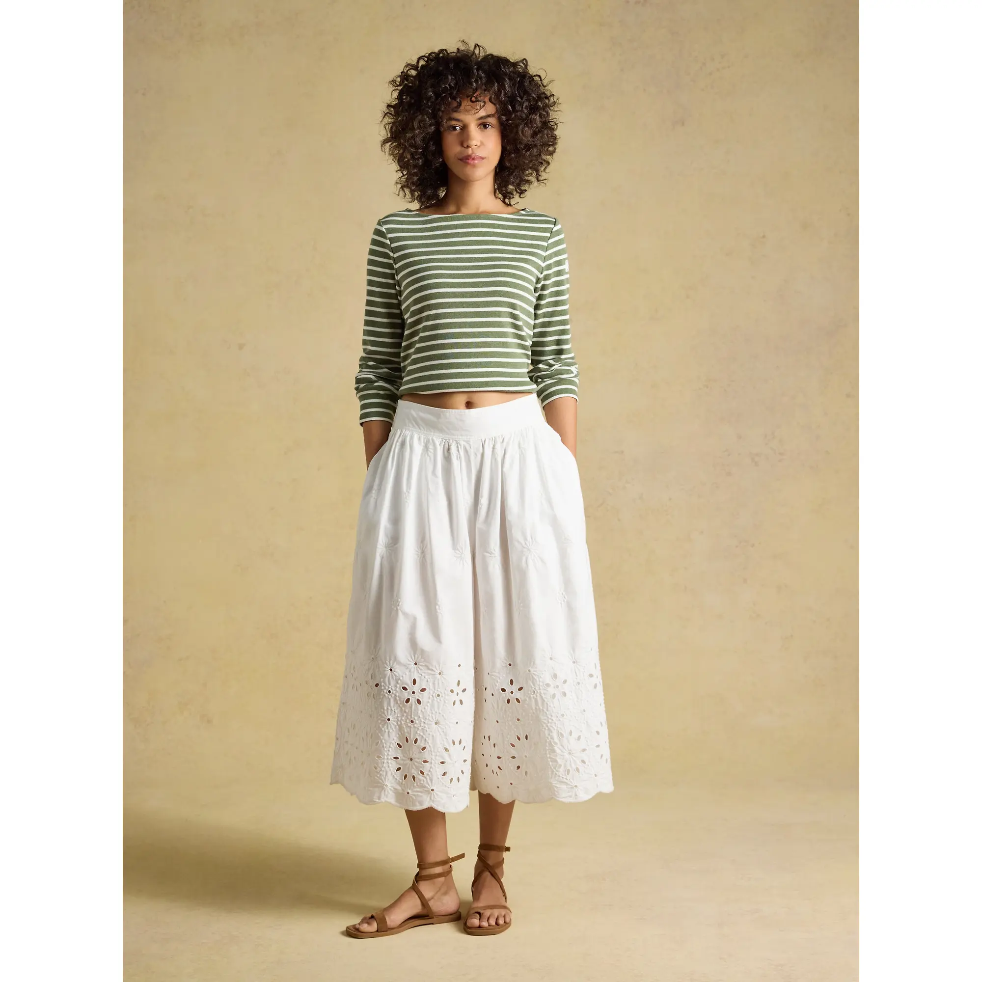 Product image 6 of 8 of Joules Women's Harbour Long Sleeve Striped Boat Neck Breton Top - Khaki Marl