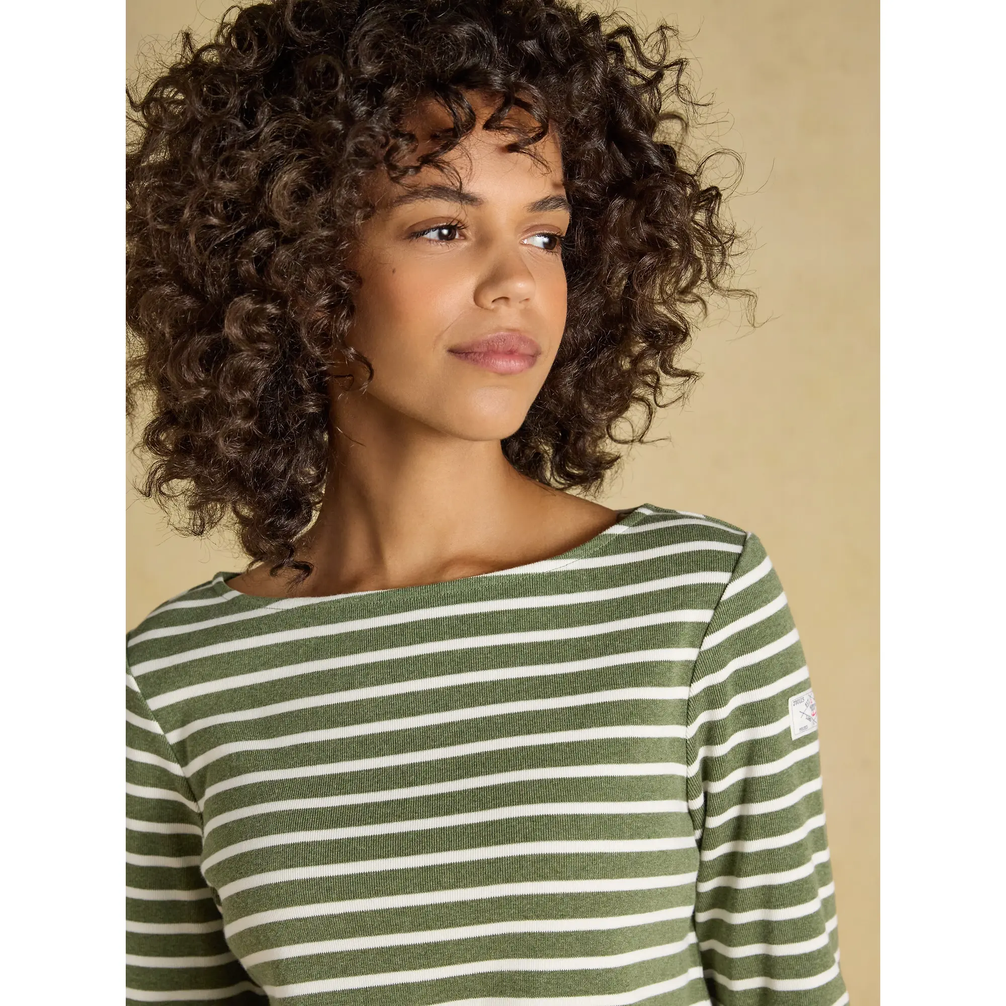 Product image 7 of 8 of Joules Women's Harbour Long Sleeve Striped Boat Neck Breton Top - Khaki Marl