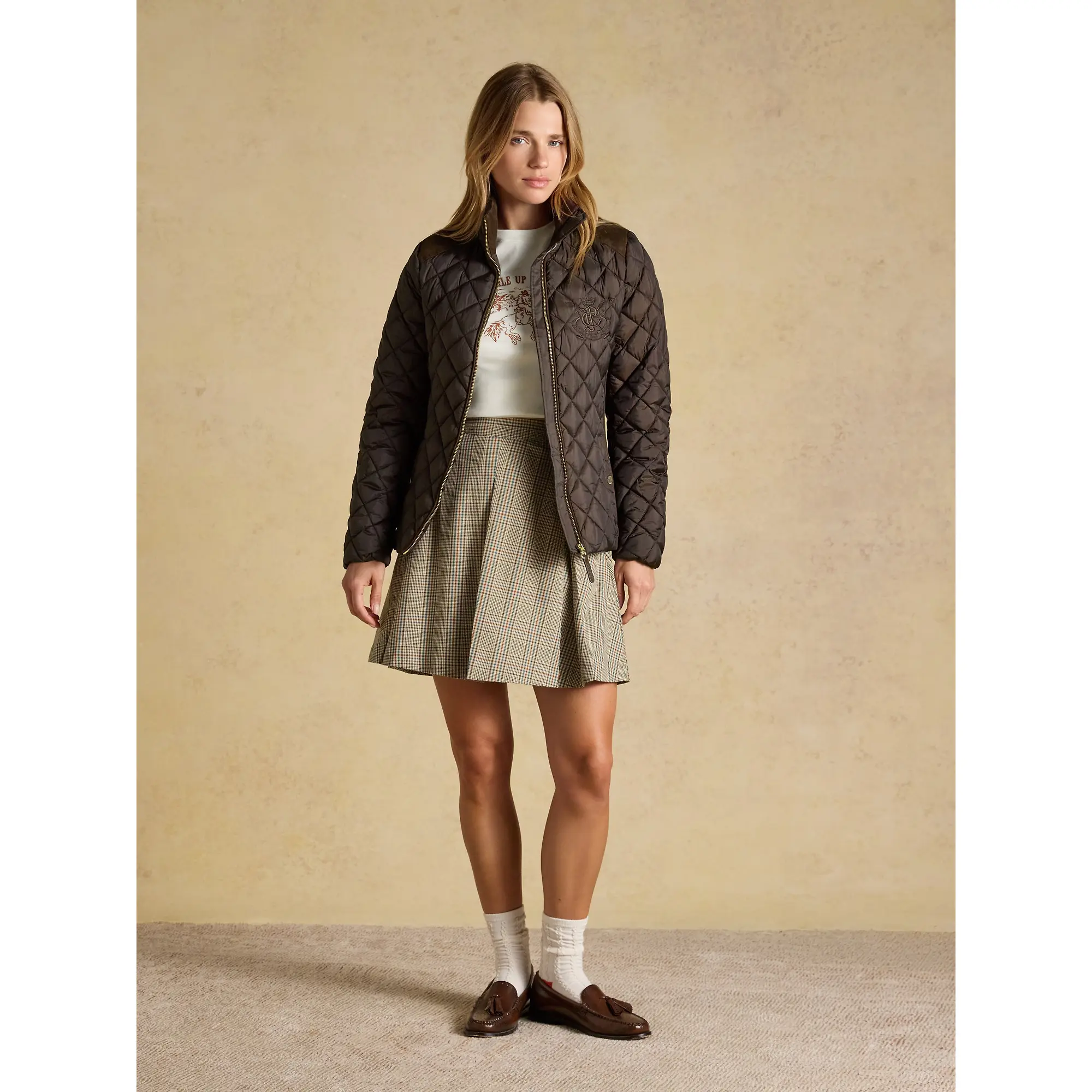Product image 4 of 10 of Joules Women's Braemar Luxe Showerproof Diamond Quilted Coat - Chocolate Brown
