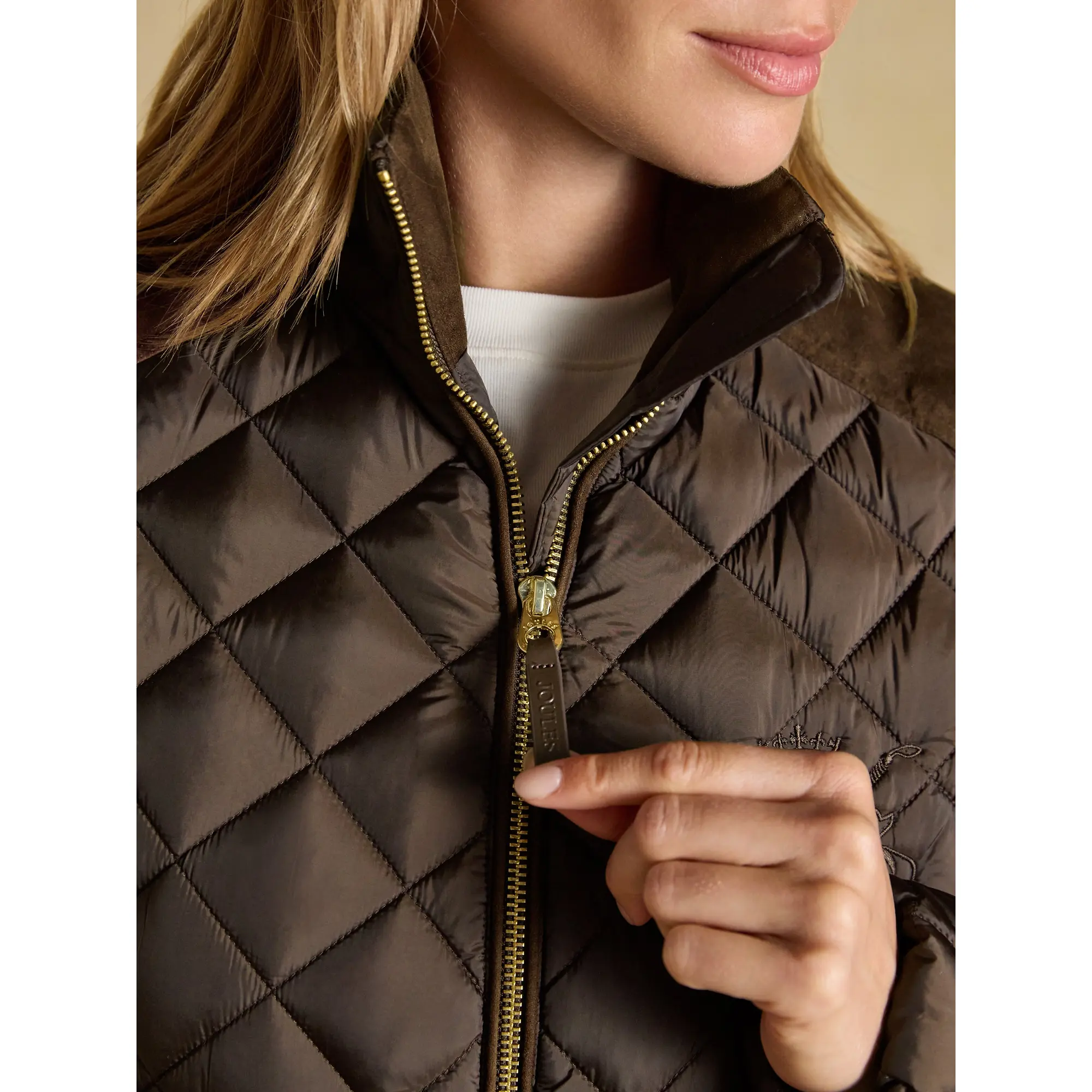 Product image 7 of 10 of Joules Women's Braemar Luxe Showerproof Diamond Quilted Coat - Chocolate Brown