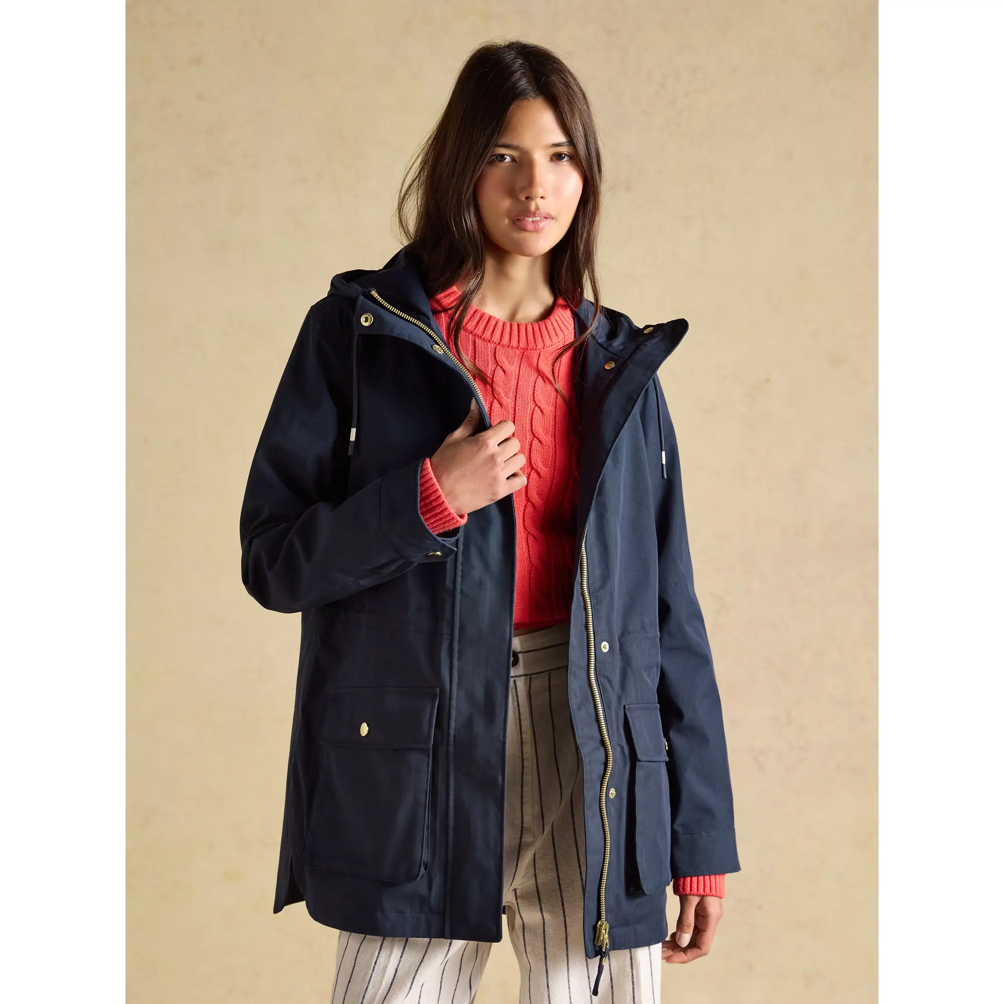 Product image 3 of 12 of Joules Women's Portwell Waterproof Raincoat With Hood - Navy