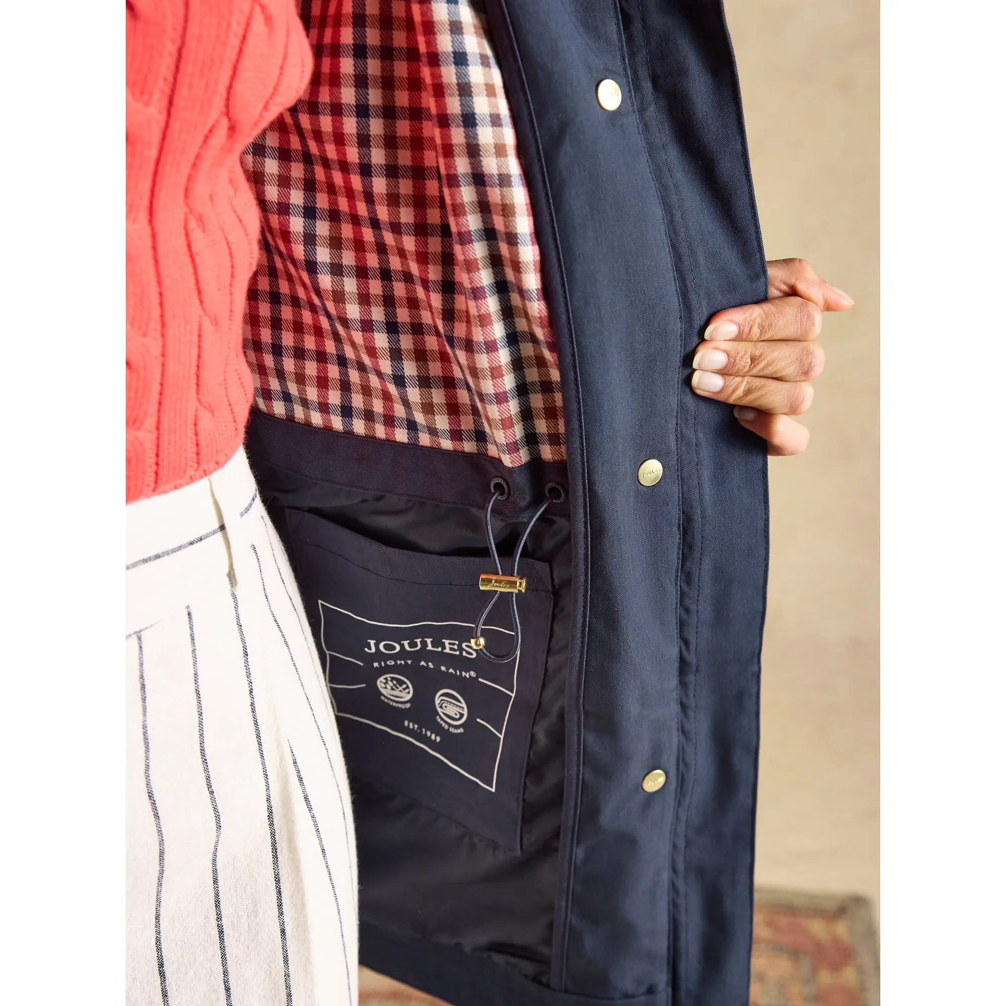 Product image 5 of 12 of Joules Women's Portwell Waterproof Raincoat With Hood - Navy